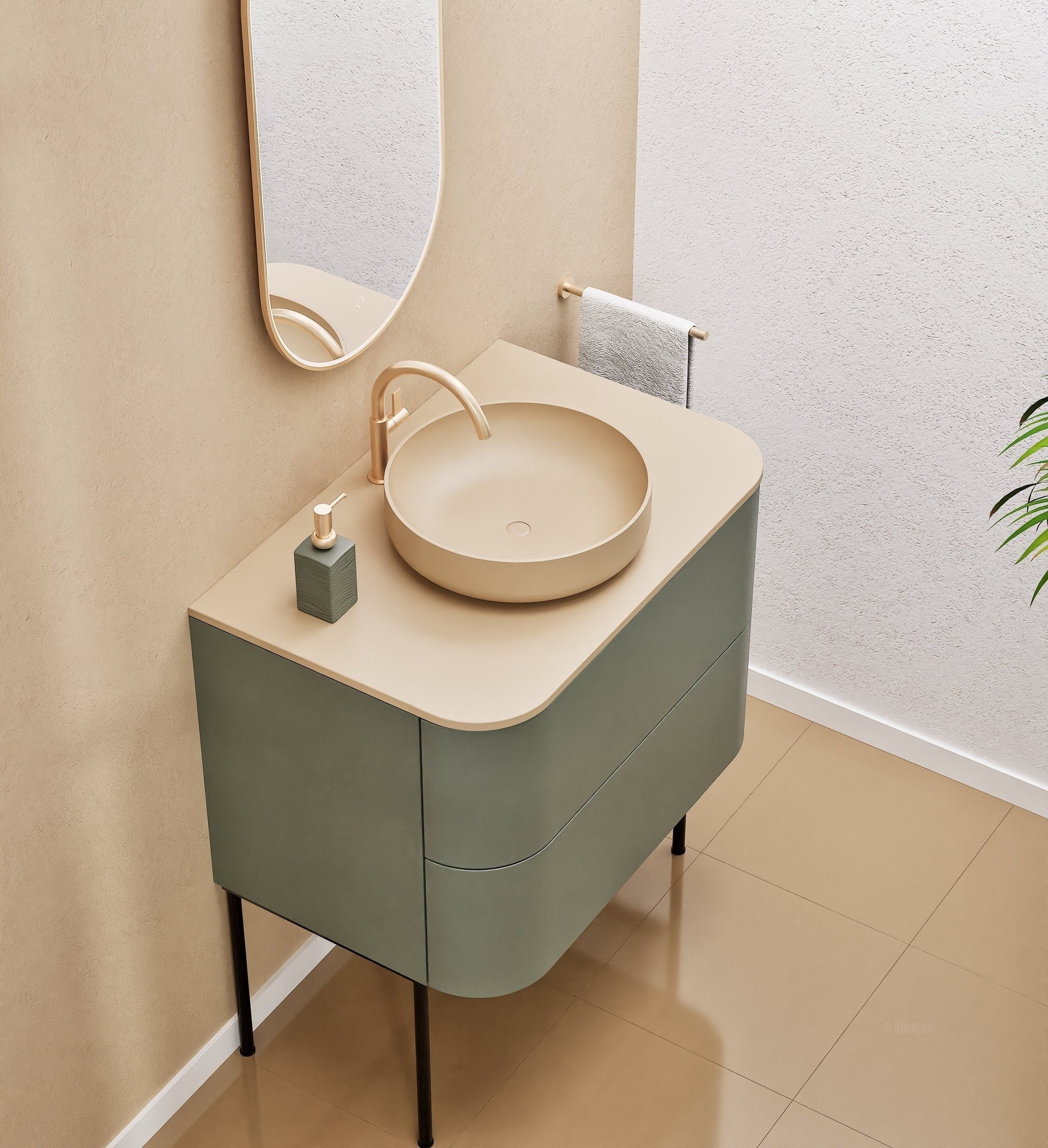 Serenia Rise Single Set With Supporting Legs - Corian® Sink & Countertop with 2 Drawers - ROVALUX