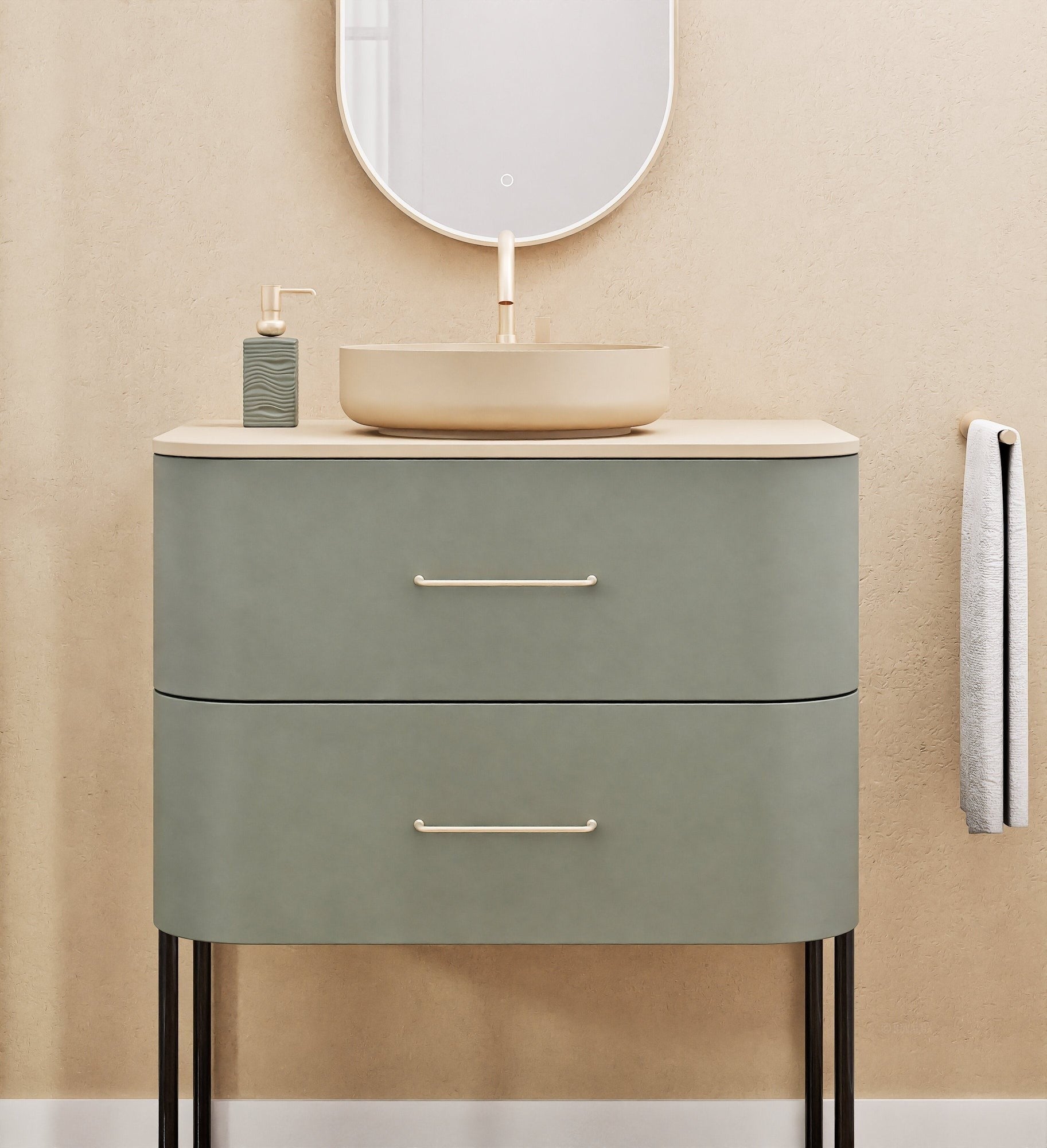Serenia Rise Single Set With Supporting Legs - Corian® Sink & Countertop with 2 Drawers - ROVALUX