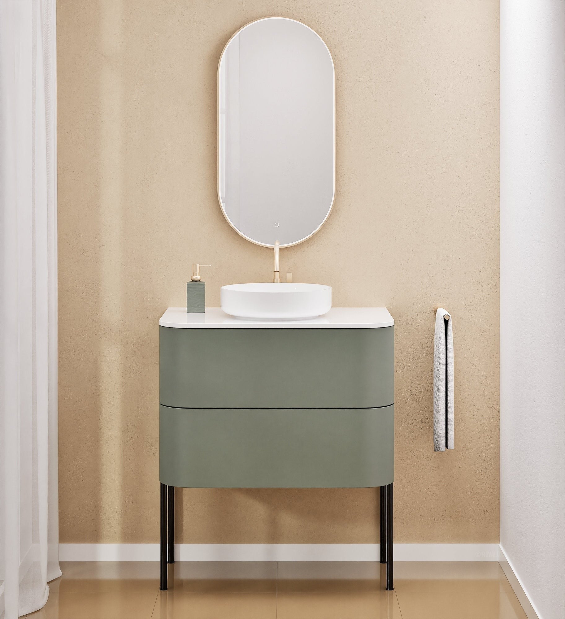 Serenia Rise Single Set With Supporting Legs - Corian® Sink & Countertop with 2 Drawers - ROVALUX