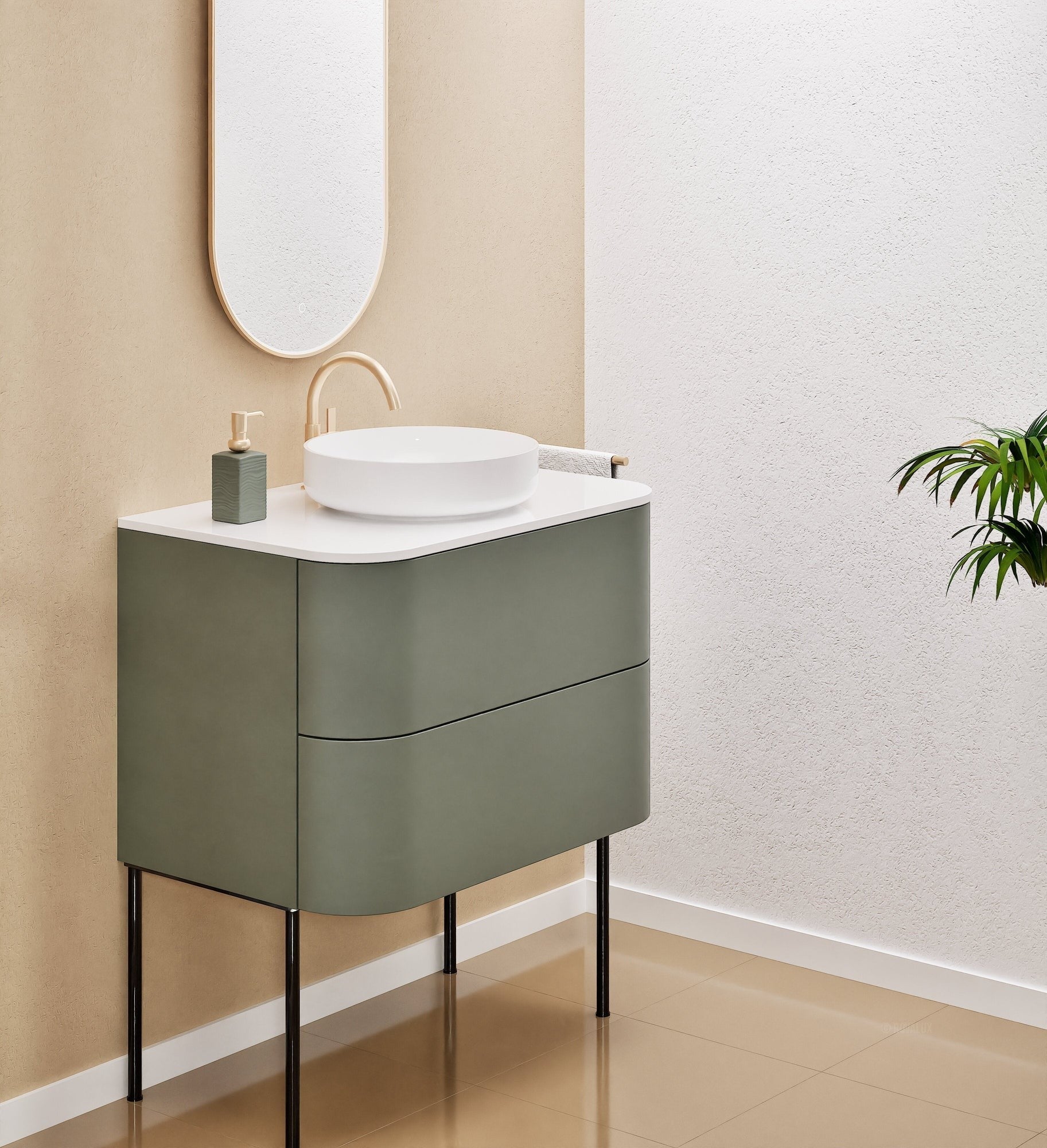 Serenia Rise Single Set With Supporting Legs - Corian® Sink & Countertop with 2 Drawers - ROVALUX