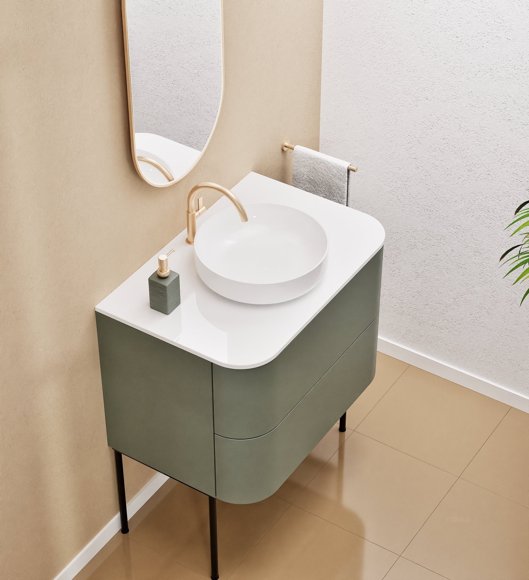 Serenia Rise Single Set With Supporting Legs - Corian® Sink & Countertop with 2 Drawers - ROVALUX
