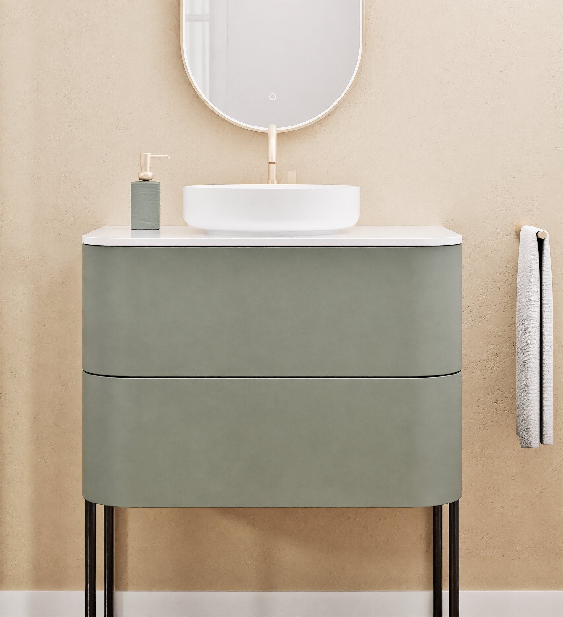 Serenia Rise Single Set With Supporting Legs - Corian® Sink & Countertop with 2 Drawers - ROVALUX
