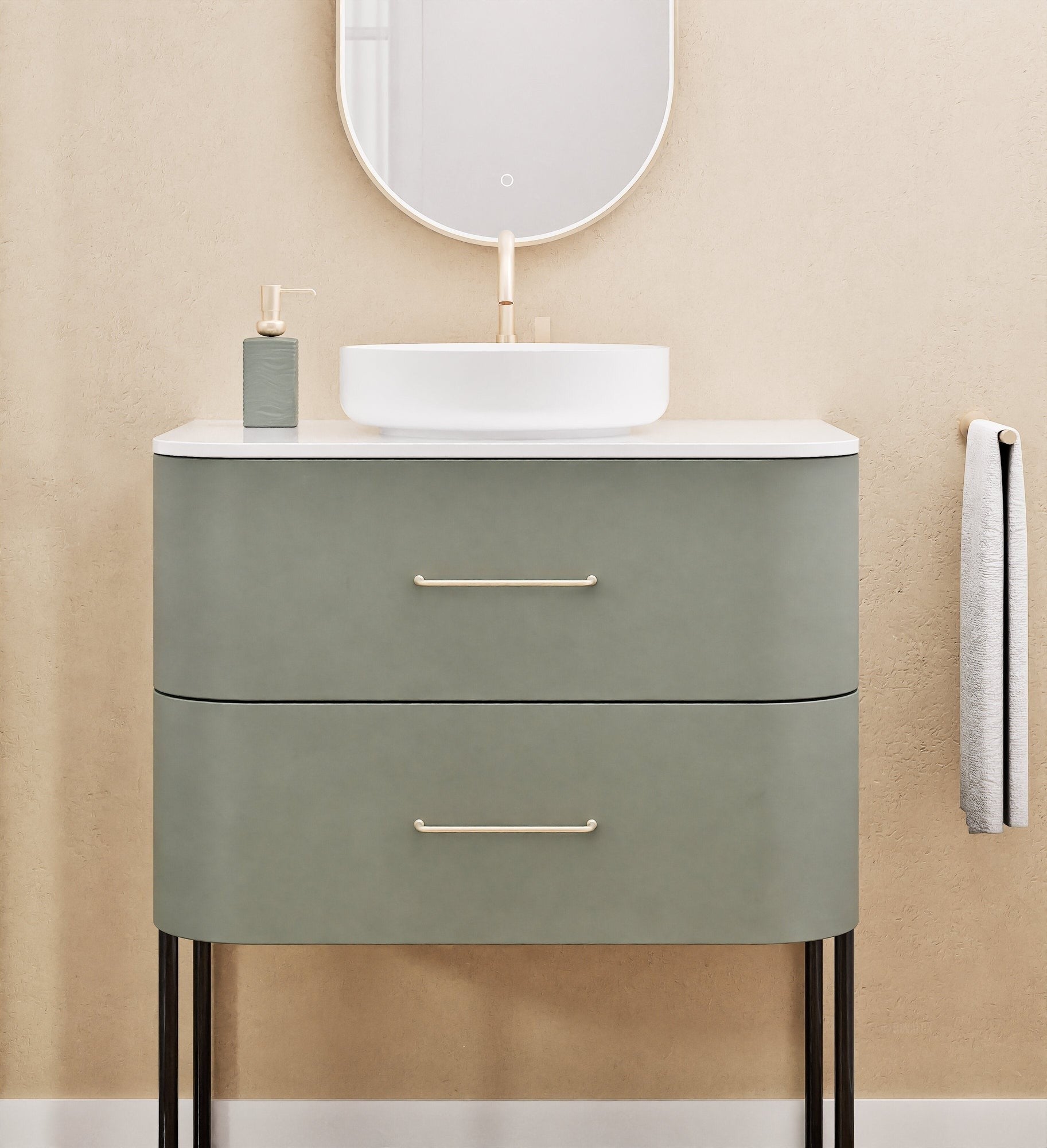 Serenia Rise Single Set With Supporting Legs - Corian® Sink & Countertop with 2 Drawers - ROVALUX