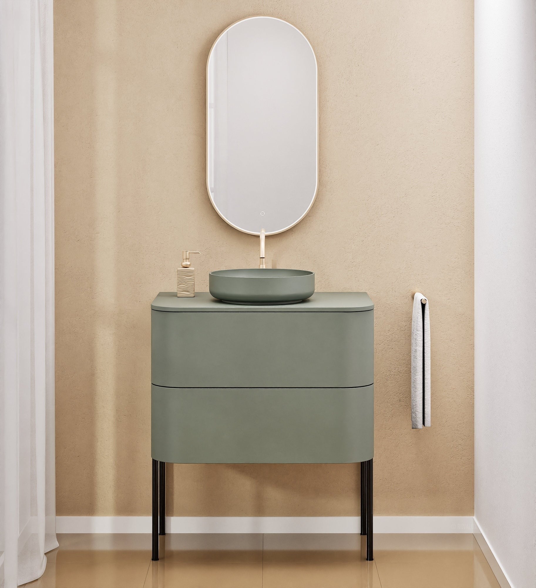 Serenia Rise Single Set With Supporting Legs - Corian® Sink & Countertop with 2 Drawers - ROVALUX