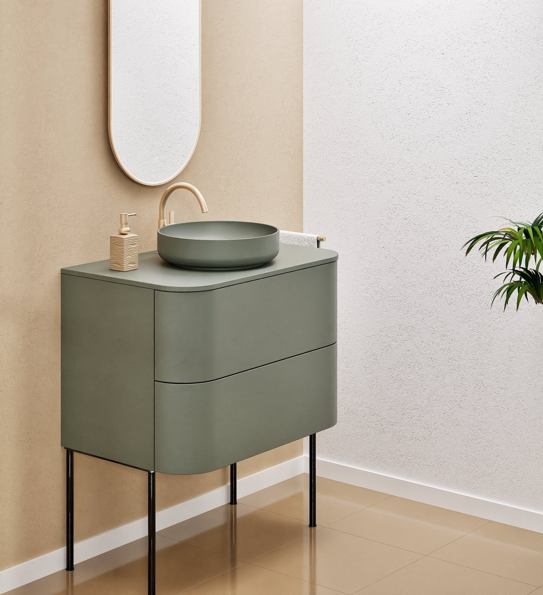 Serenia Rise Single Set With Supporting Legs - Corian® Sink & Countertop with 2 Drawers - ROVALUX