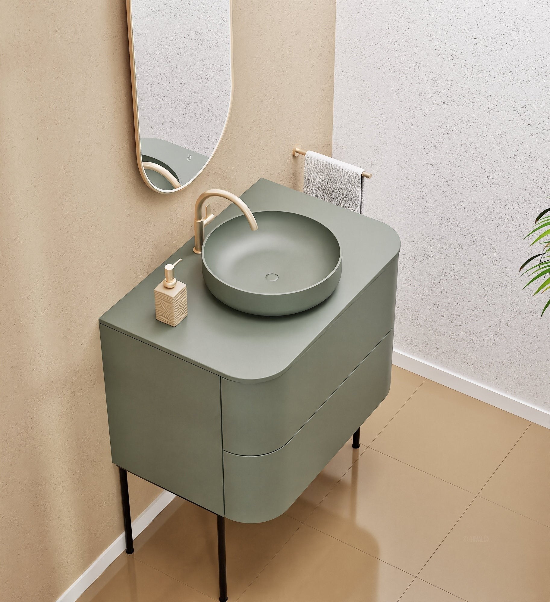 Serenia Rise Single Set With Supporting Legs - Corian® Sink & Countertop with 2 Drawers - ROVALUX