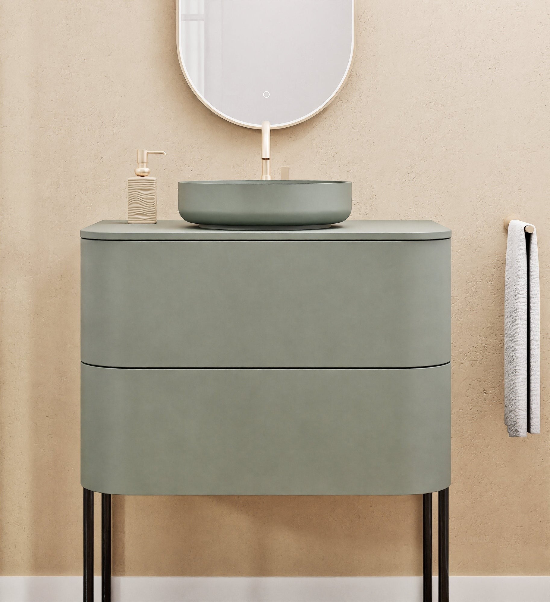 Serenia Rise Single Set With Supporting Legs - Corian® Sink & Countertop with 2 Drawers - ROVALUX