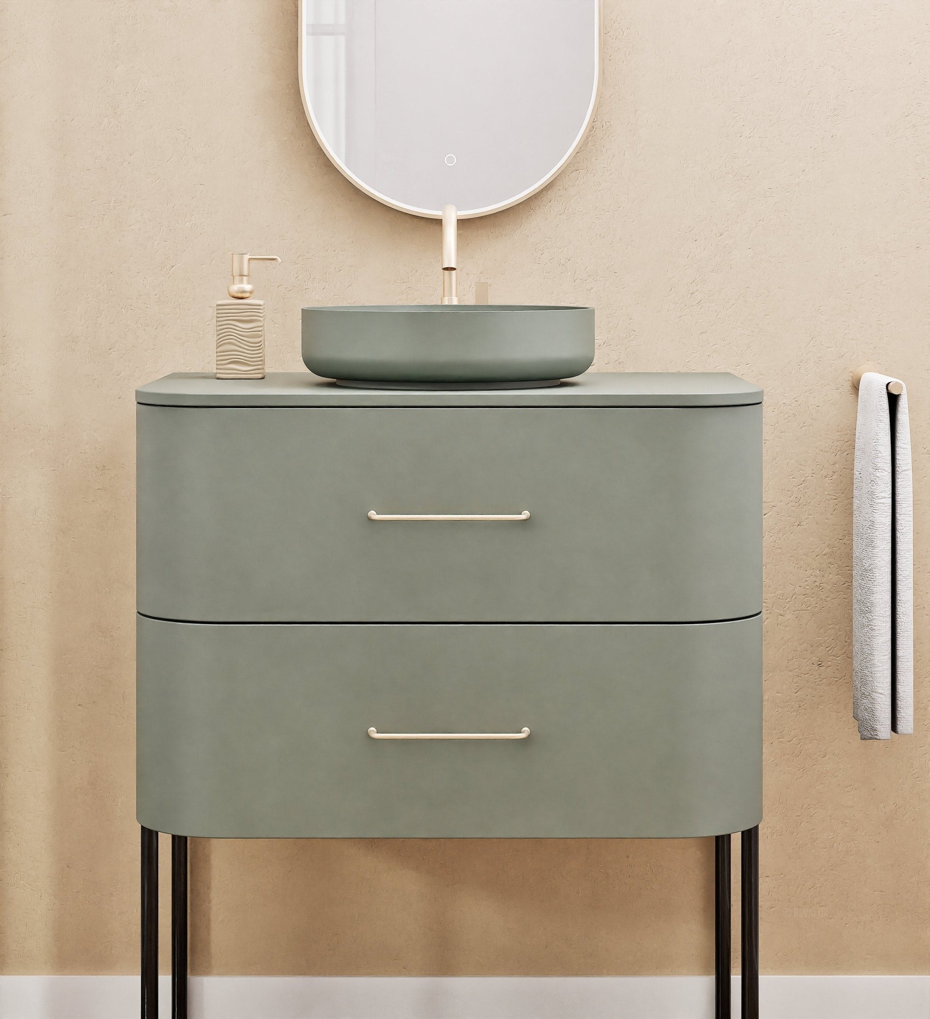 Serenia Rise Single Set With Supporting Legs - Corian® Sink & Countertop with 2 Drawers - ROVALUX