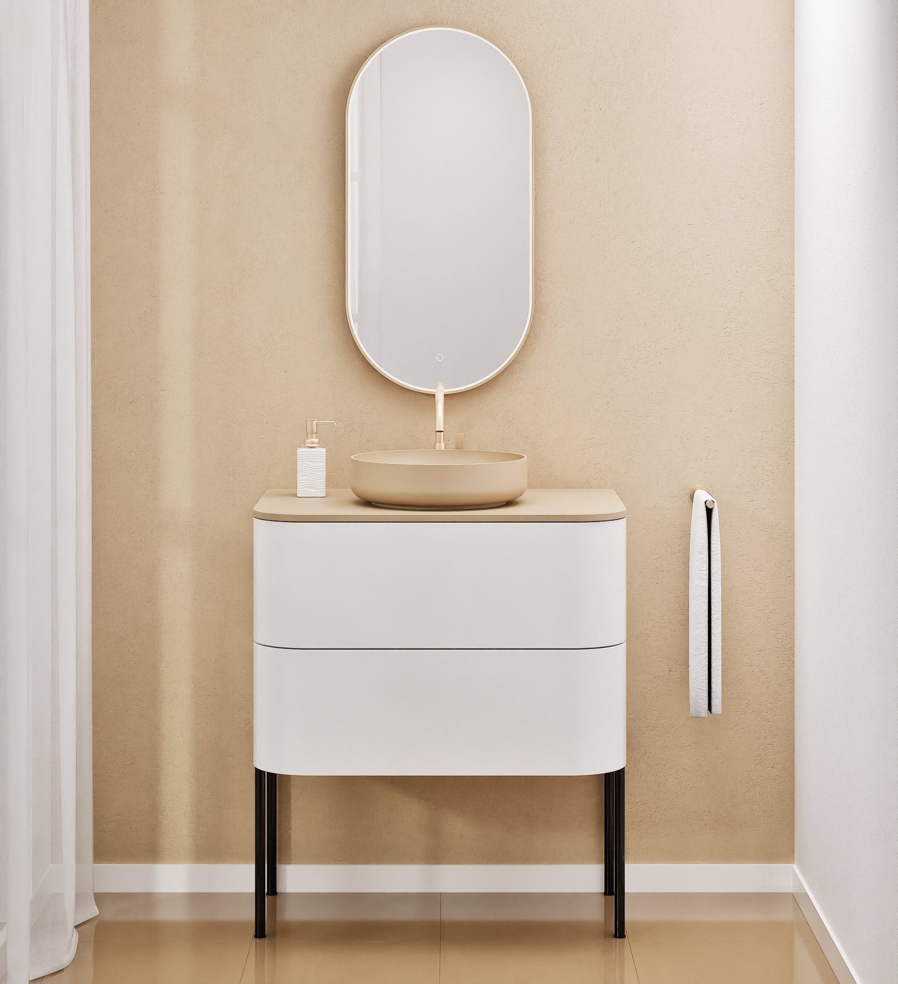 Serenia Rise Single Set With Supporting Legs - Corian® Sink & Countertop with 2 Drawers - ROVALUX