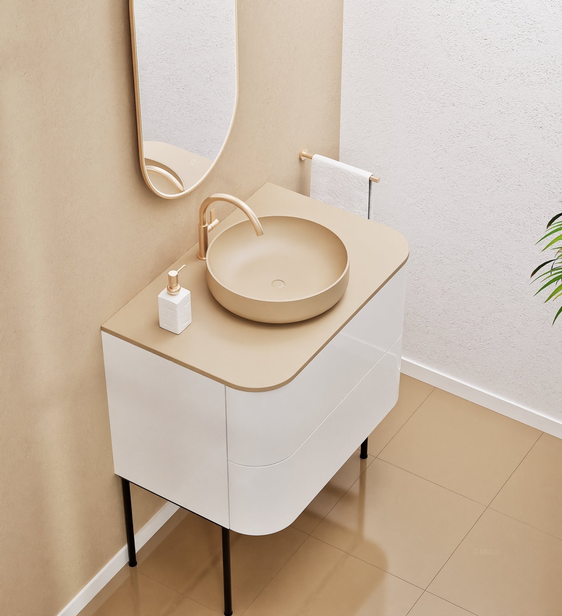 Serenia Rise Single Set With Supporting Legs - Corian® Sink & Countertop with 2 Drawers - ROVALUX