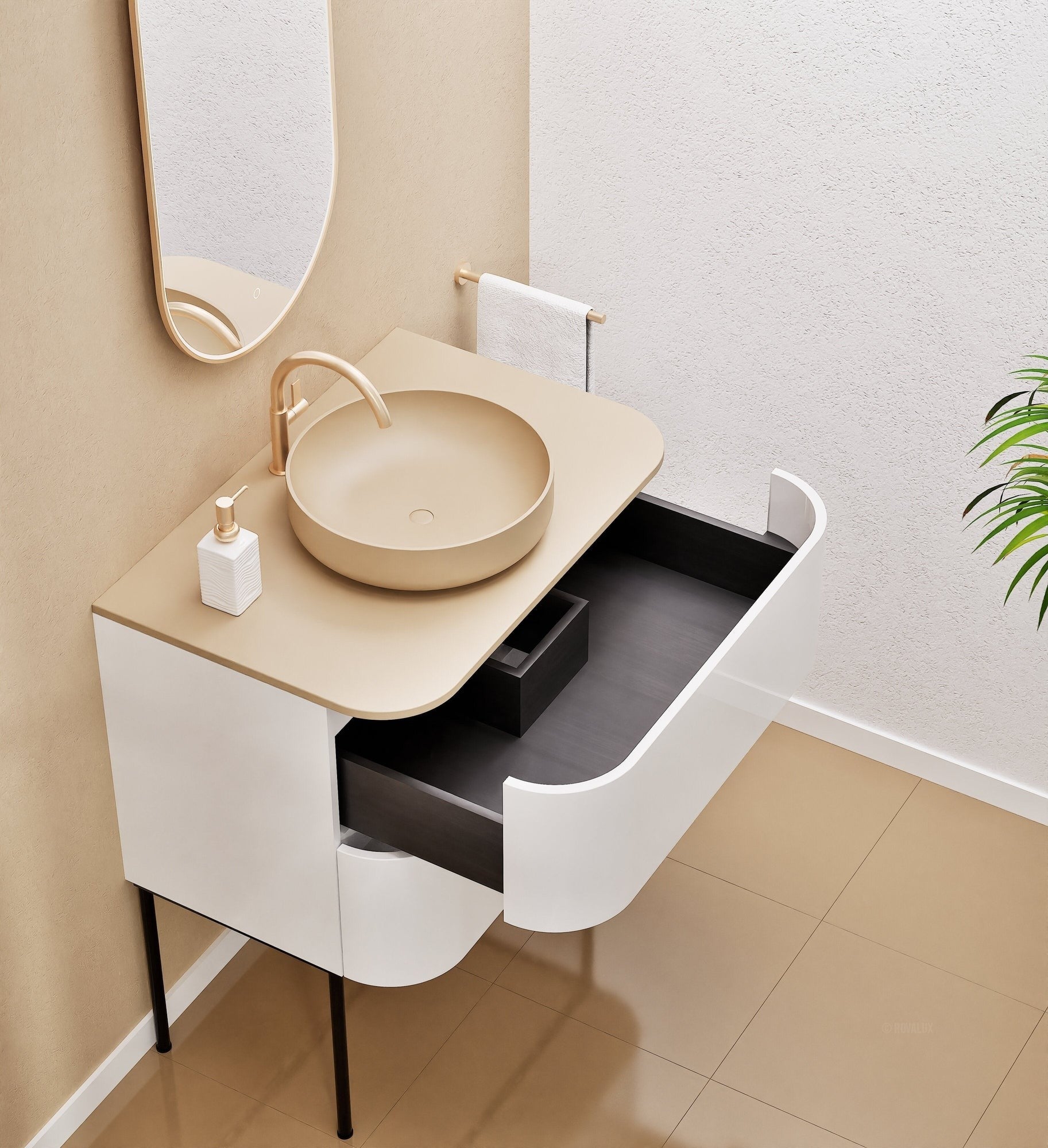 Serenia Rise Single Set With Supporting Legs - Corian® Sink & Countertop with 2 Drawers - ROVALUX