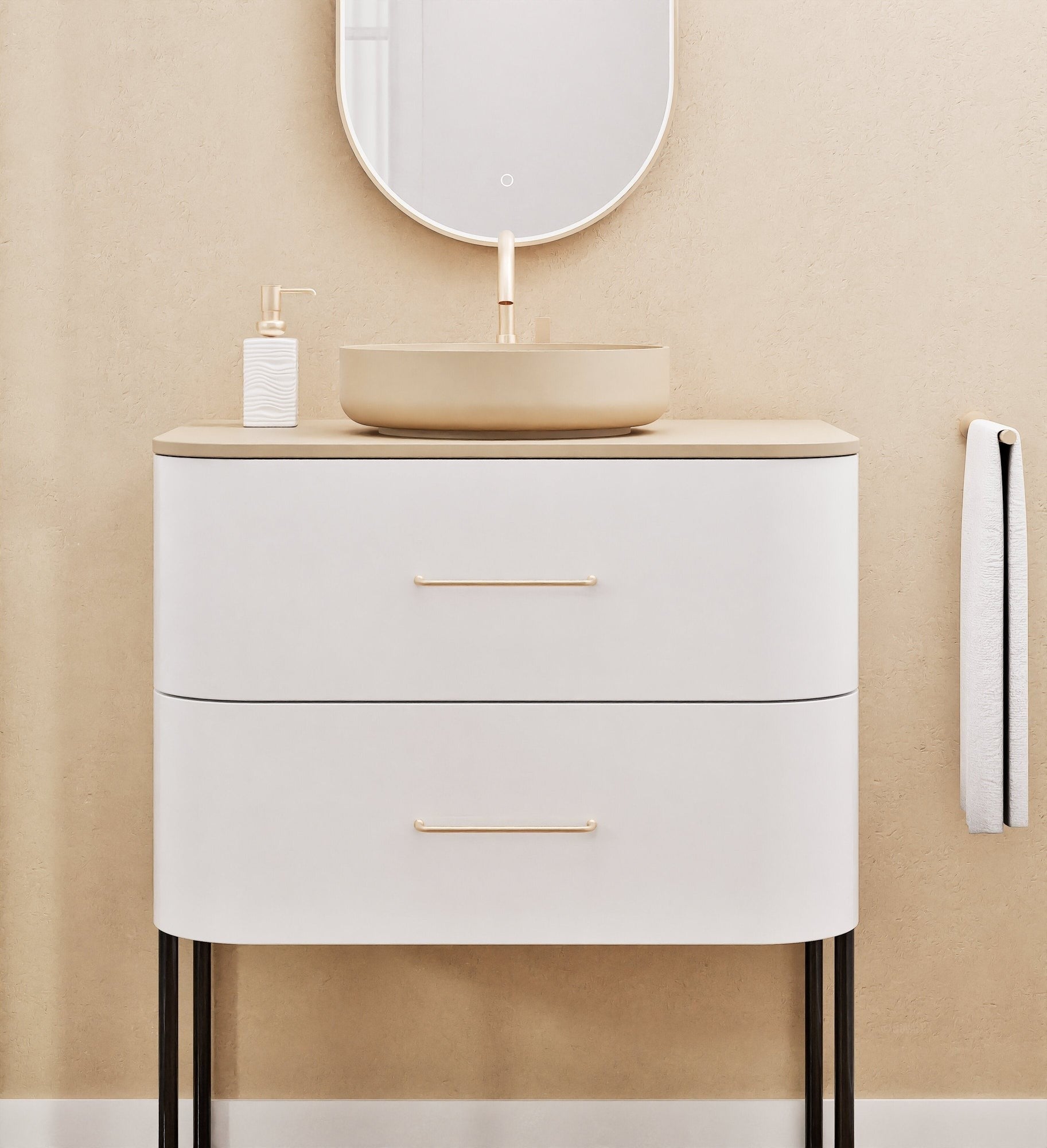 Serenia Rise Single Set With Supporting Legs - Corian® Sink & Countertop with 2 Drawers - ROVALUX