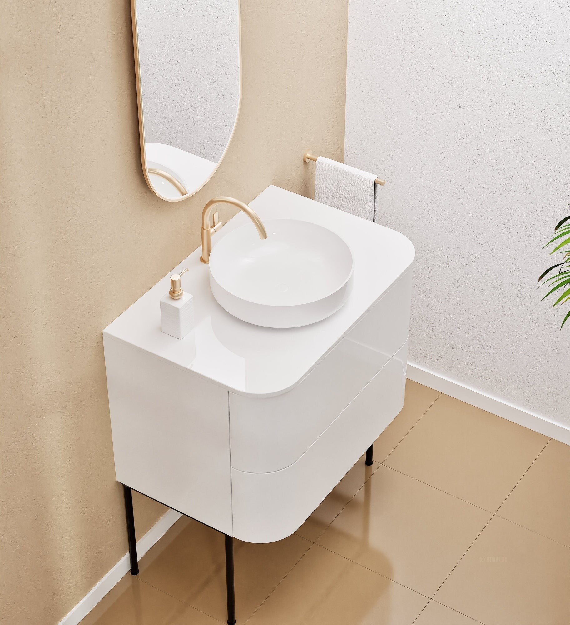 Serenia Rise Single Set With Supporting Legs - Corian® Sink & Countertop with 2 Drawers - ROVALUX