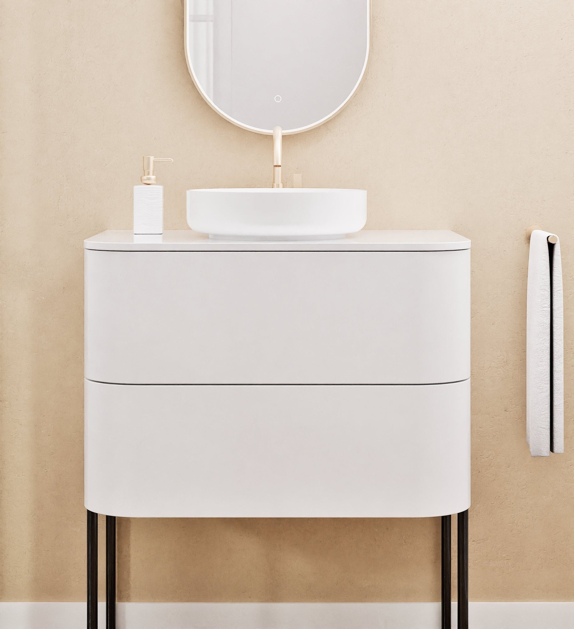 Serenia Rise Single Set With Supporting Legs - Corian® Sink & Countertop with 2 Drawers - ROVALUX
