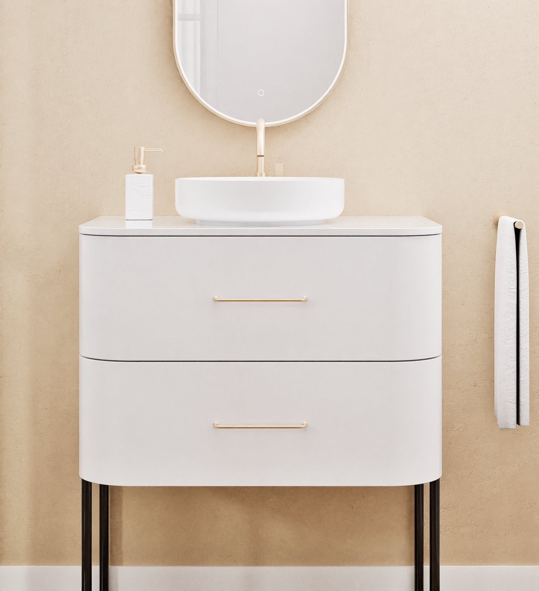 Serenia Rise Single Set With Supporting Legs - Corian® Sink & Countertop with 2 Drawers - ROVALUX
