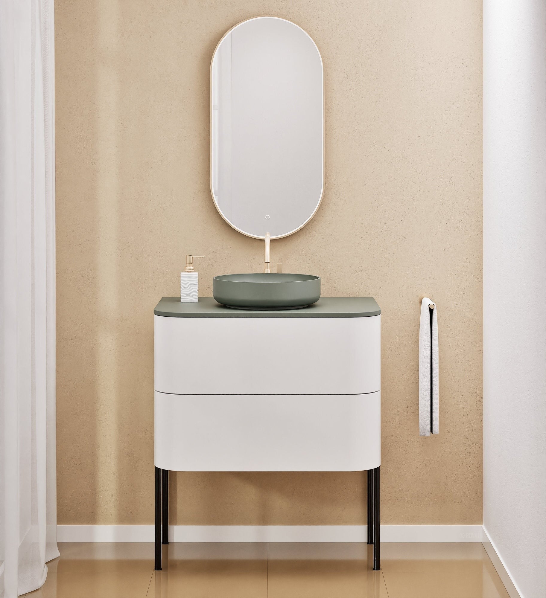 Serenia Rise Single Set With Supporting Legs - Corian® Sink & Countertop with 2 Drawers - ROVALUX