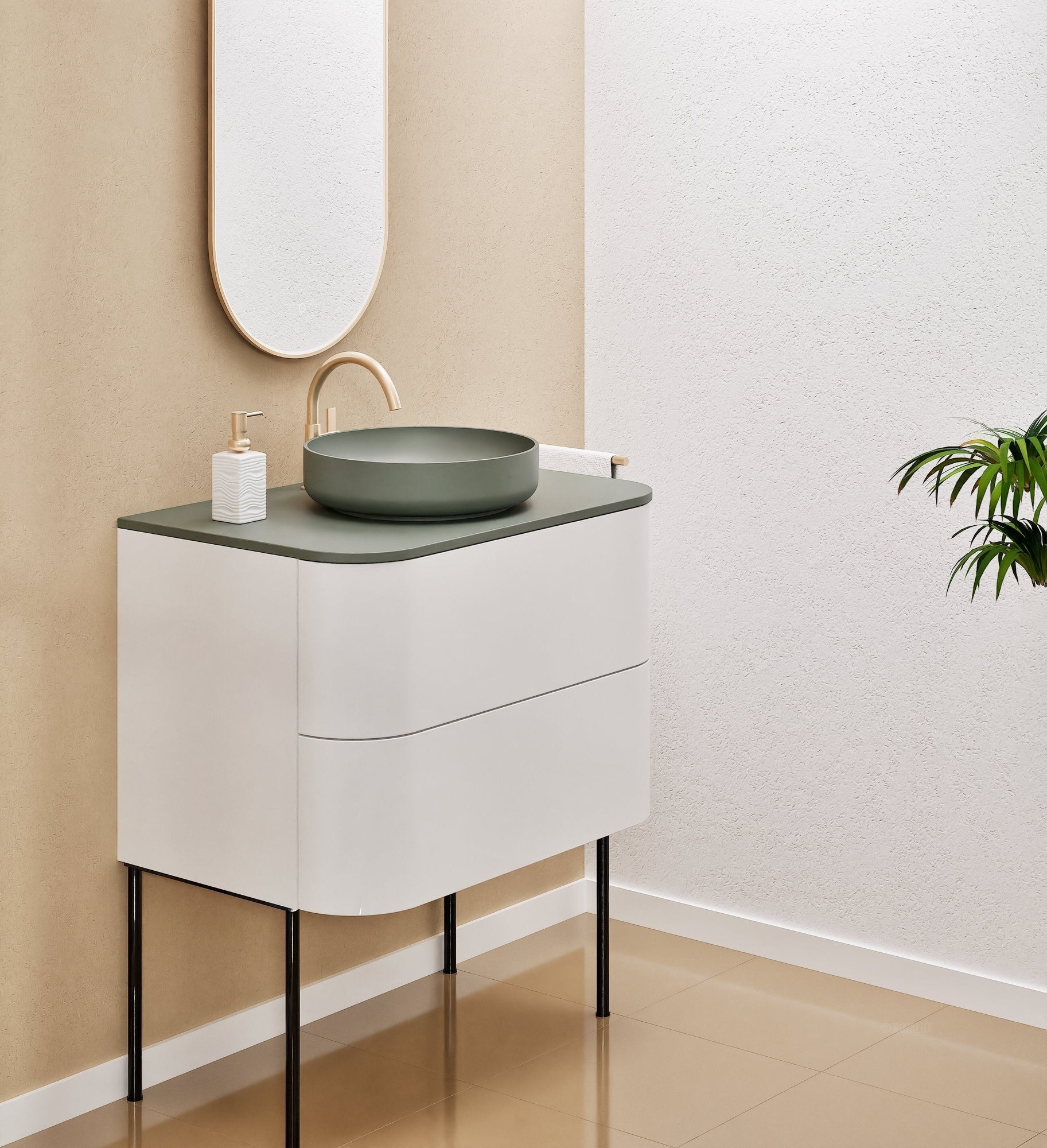 Serenia Rise Single Set With Supporting Legs - Corian® Sink & Countertop with 2 Drawers - ROVALUX
