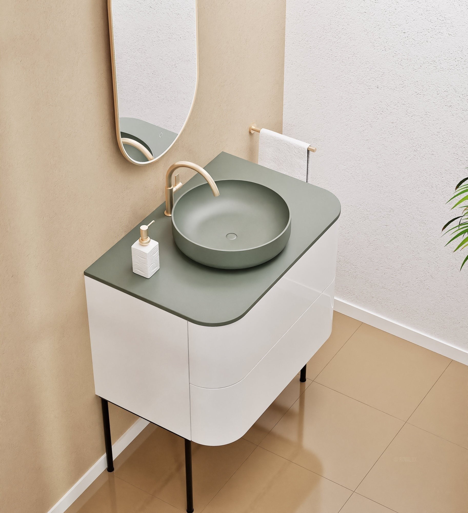 Serenia Rise Single Set With Supporting Legs - Corian® Sink & Countertop with 2 Drawers - ROVALUX