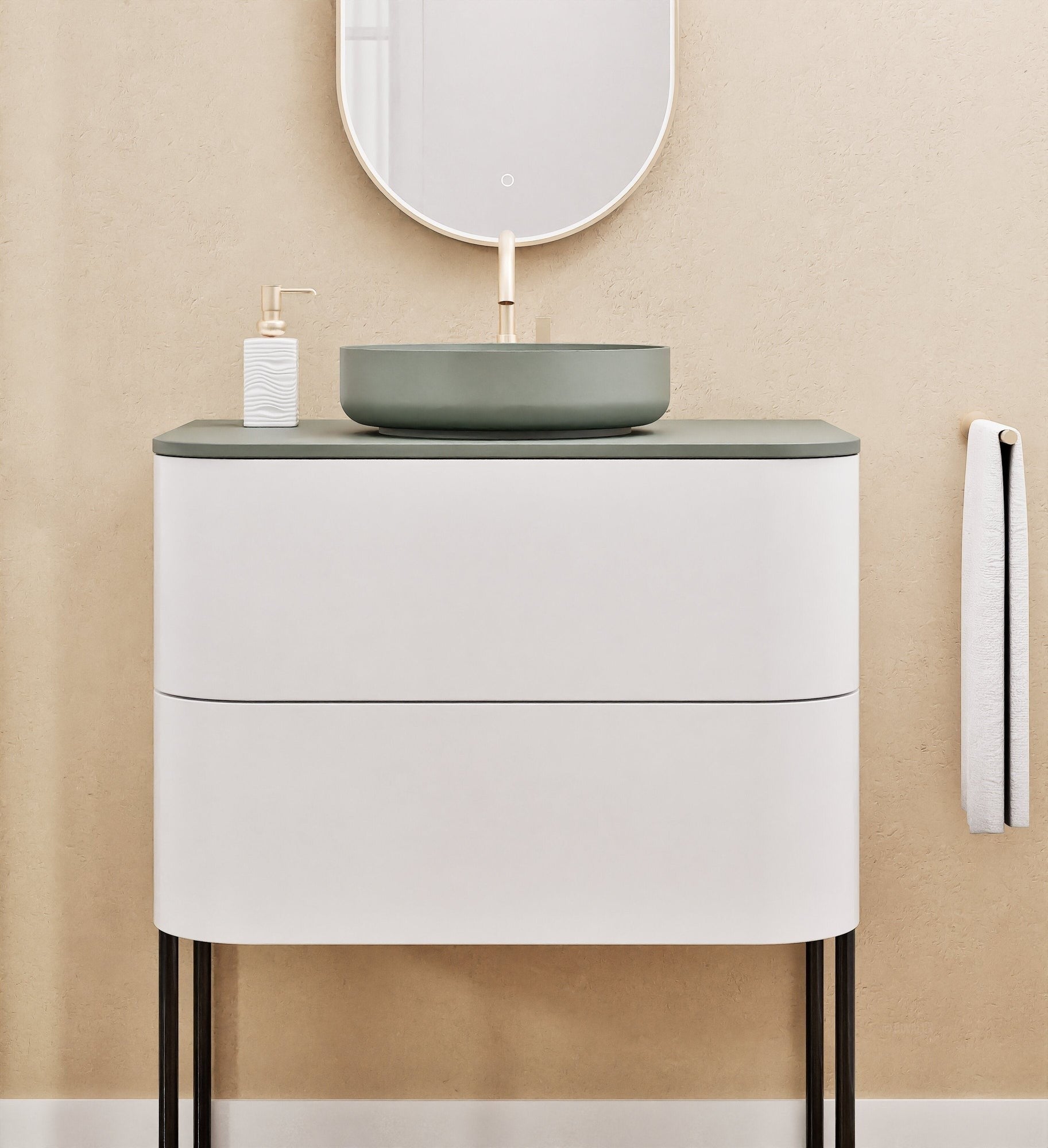 Serenia Rise Single Set With Supporting Legs - Corian® Sink & Countertop with 2 Drawers - ROVALUX