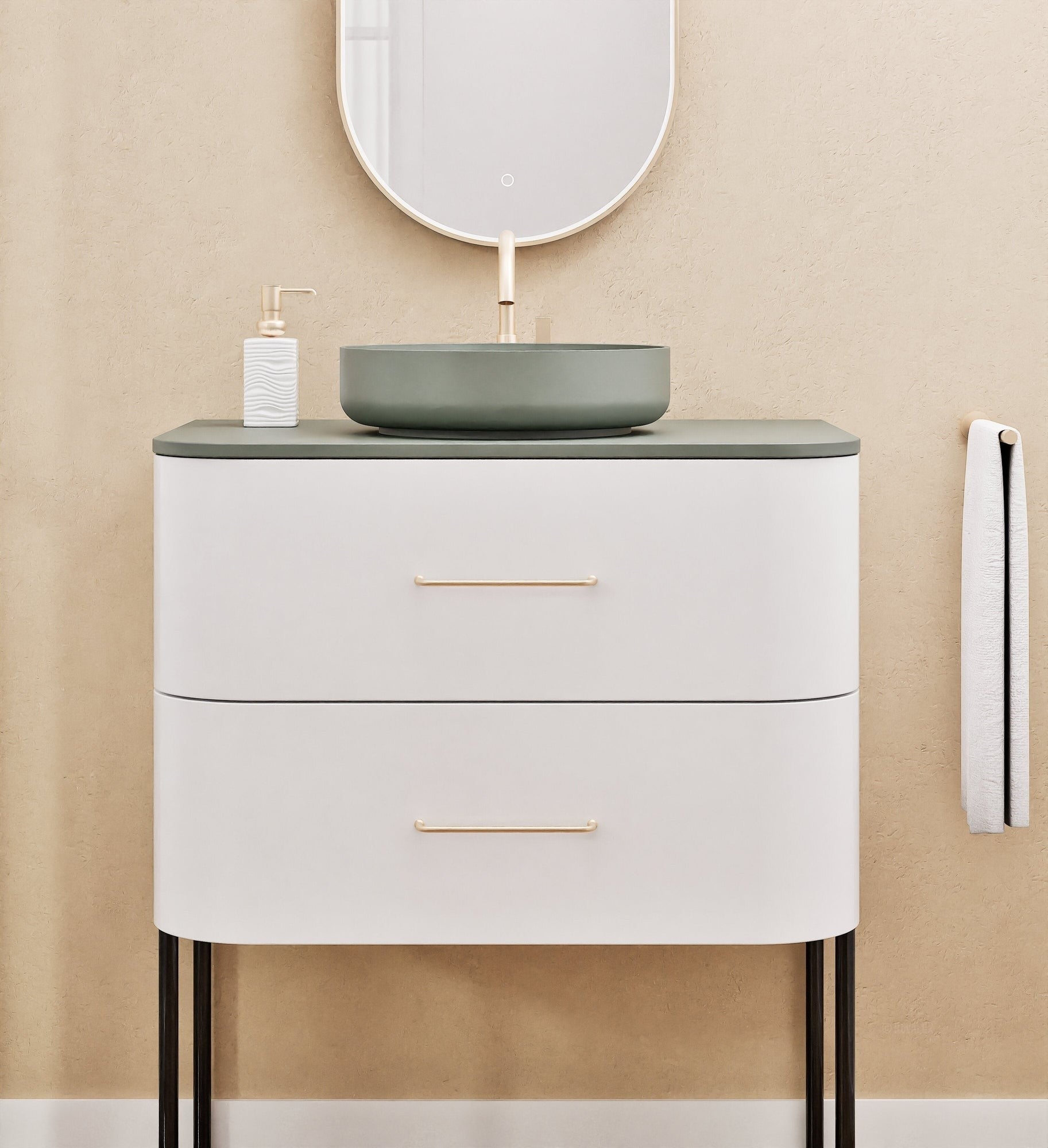 Serenia Rise Single Set With Supporting Legs - Corian® Sink & Countertop with 2 Drawers - ROVALUX