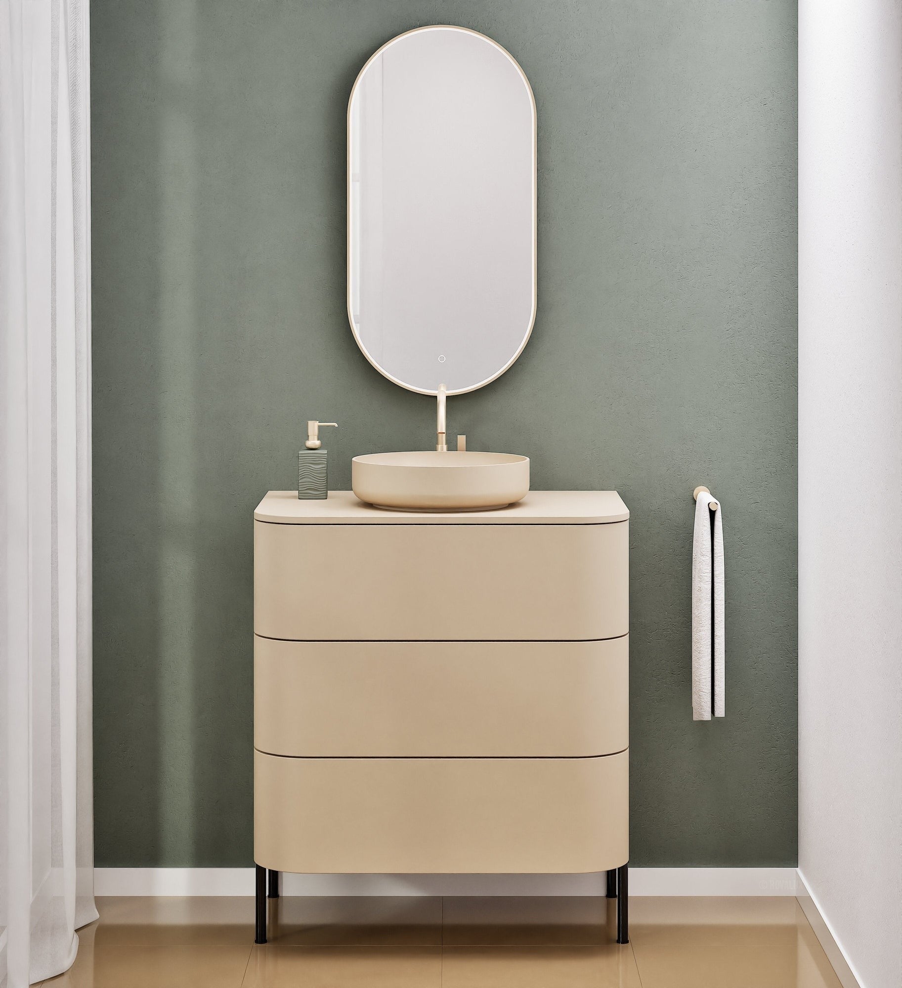 Serenia Rise Single Set with Supporting Legs - Corian® Sink & Countertop with 3 Drawers - ROVALUX