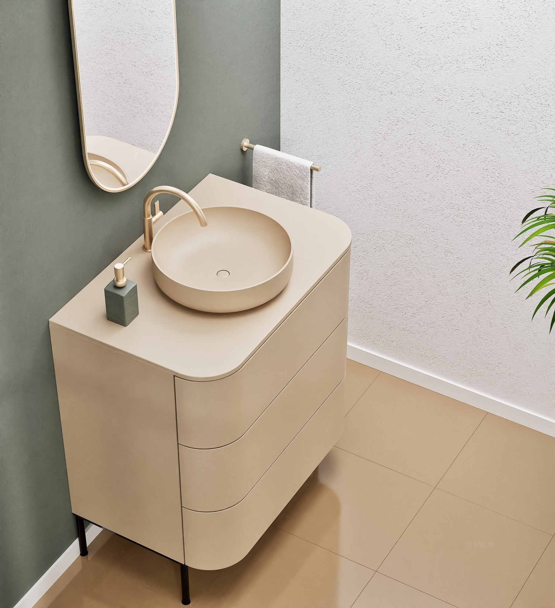 Serenia Rise Single Set with Supporting Legs - Corian® Sink & Countertop with 3 Drawers - ROVALUX