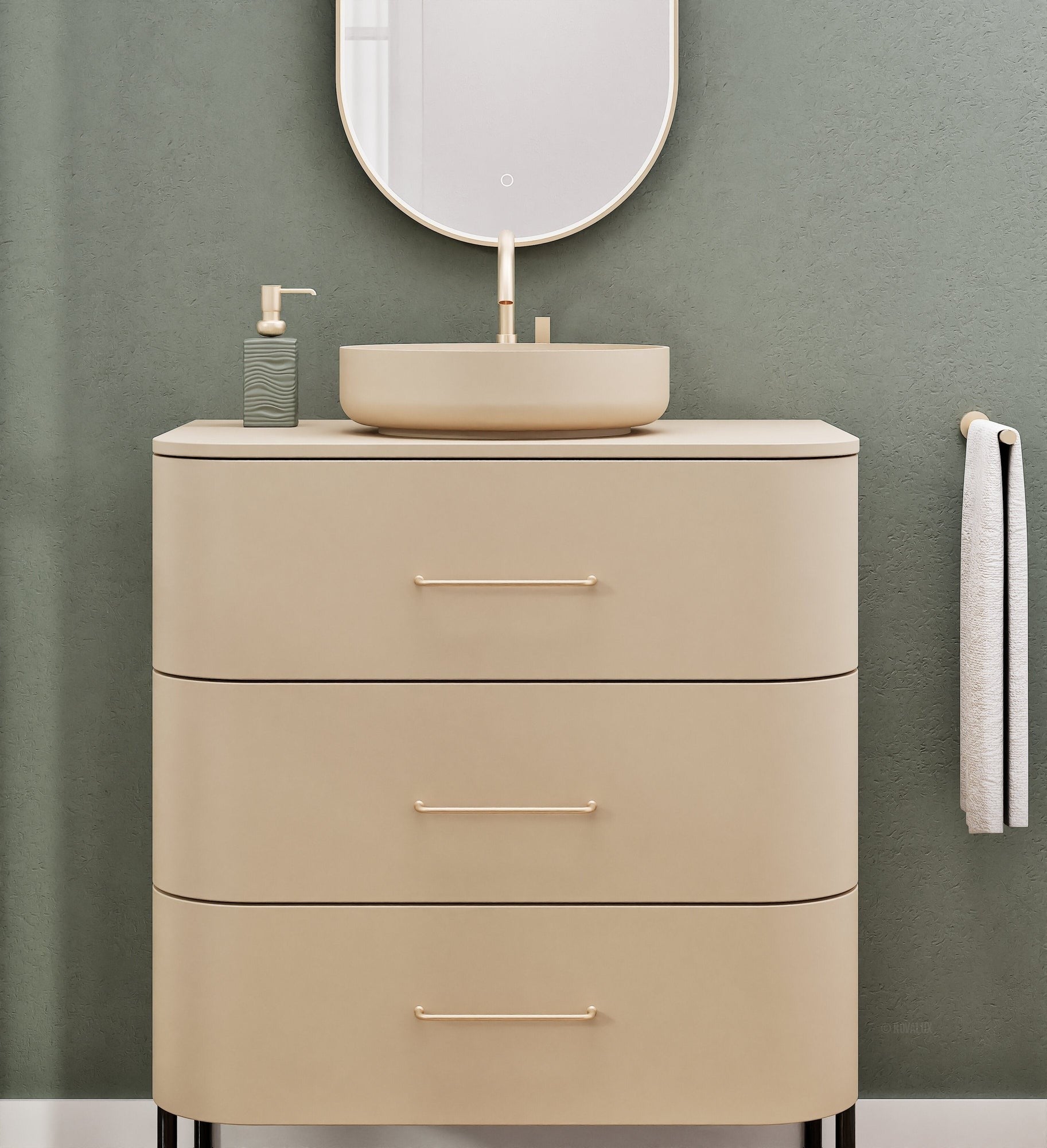 Serenia Rise Single Set with Supporting Legs - Corian® Sink & Countertop with 3 Drawers - ROVALUX