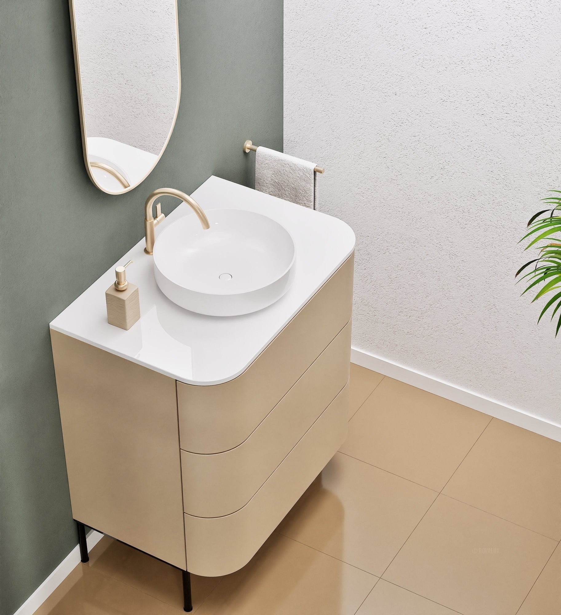 Serenia Rise Single Set with Supporting Legs - Corian® Sink & Countertop with 3 Drawers - ROVALUX