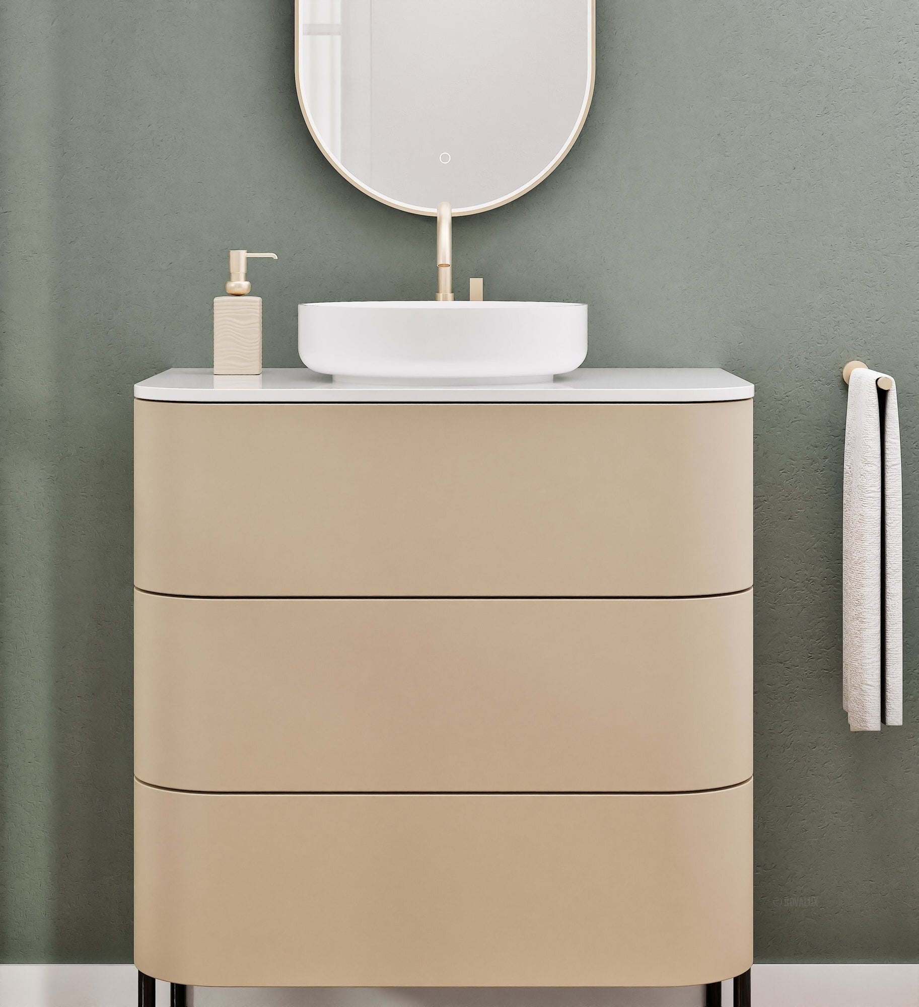 Serenia Rise Single Set with Supporting Legs - Corian® Sink & Countertop with 3 Drawers - ROVALUX