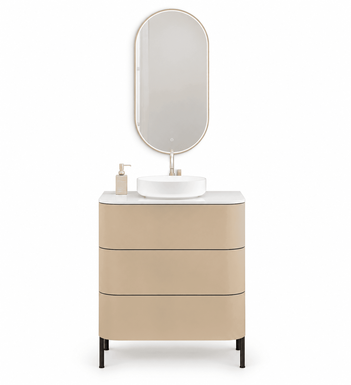 Serenia – Corian® Top Mounted Basin Unit with 3 Drawers and Feet-Standing Vanity - ROVALUX