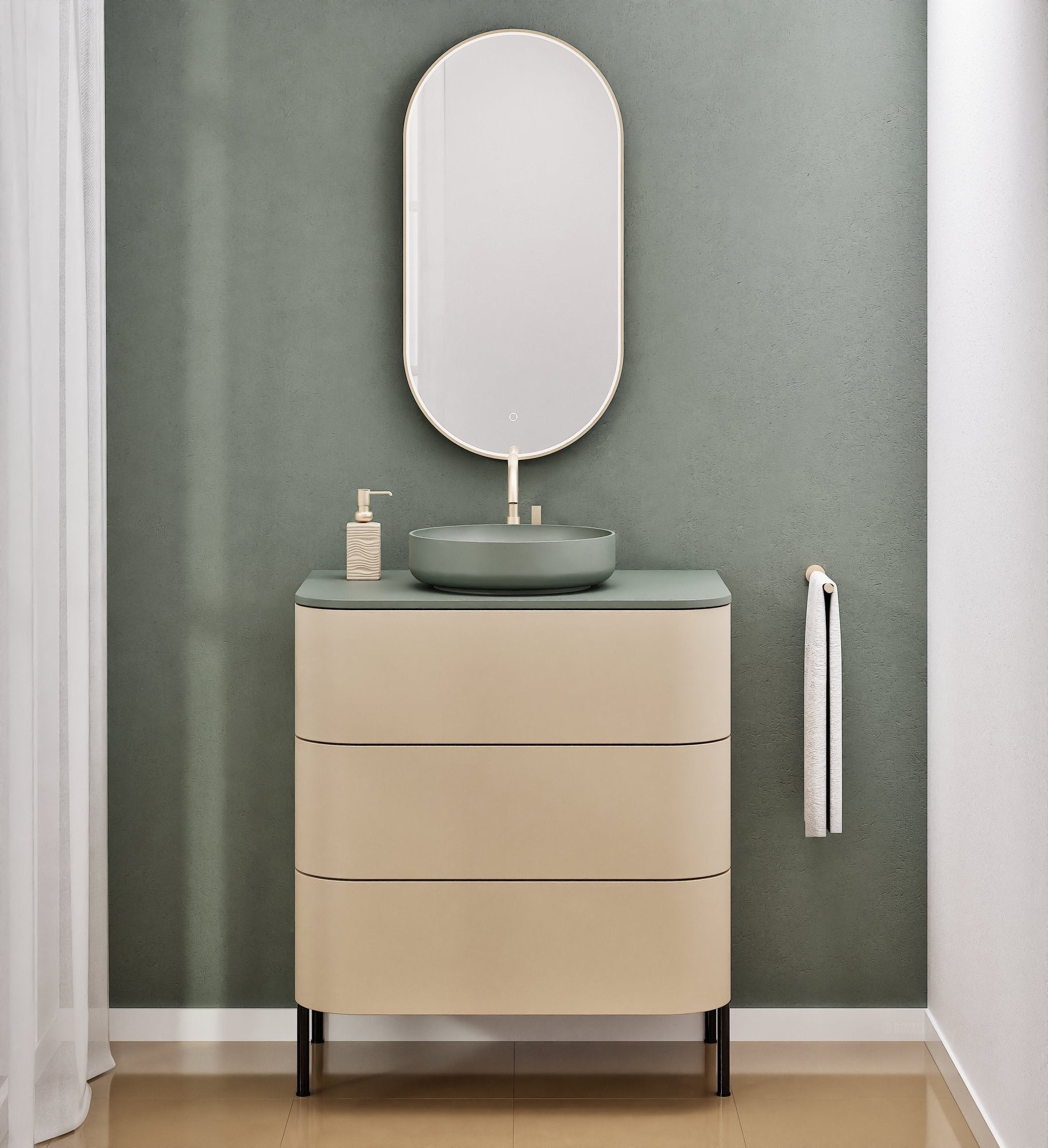 Serenia Rise Single Set with Supporting Legs - Corian® Sink & Countertop with 3 Drawers - ROVALUX