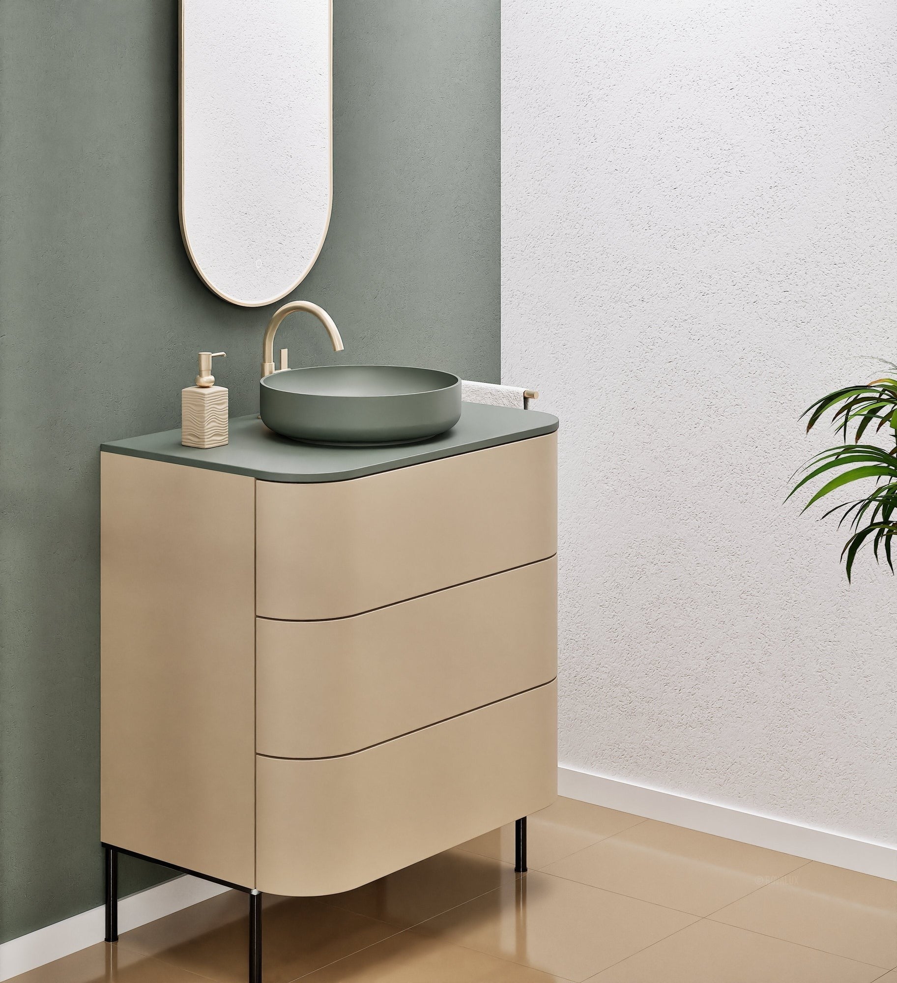 Serenia Rise Single Set with Supporting Legs - Corian® Sink & Countertop with 3 Drawers - ROVALUX