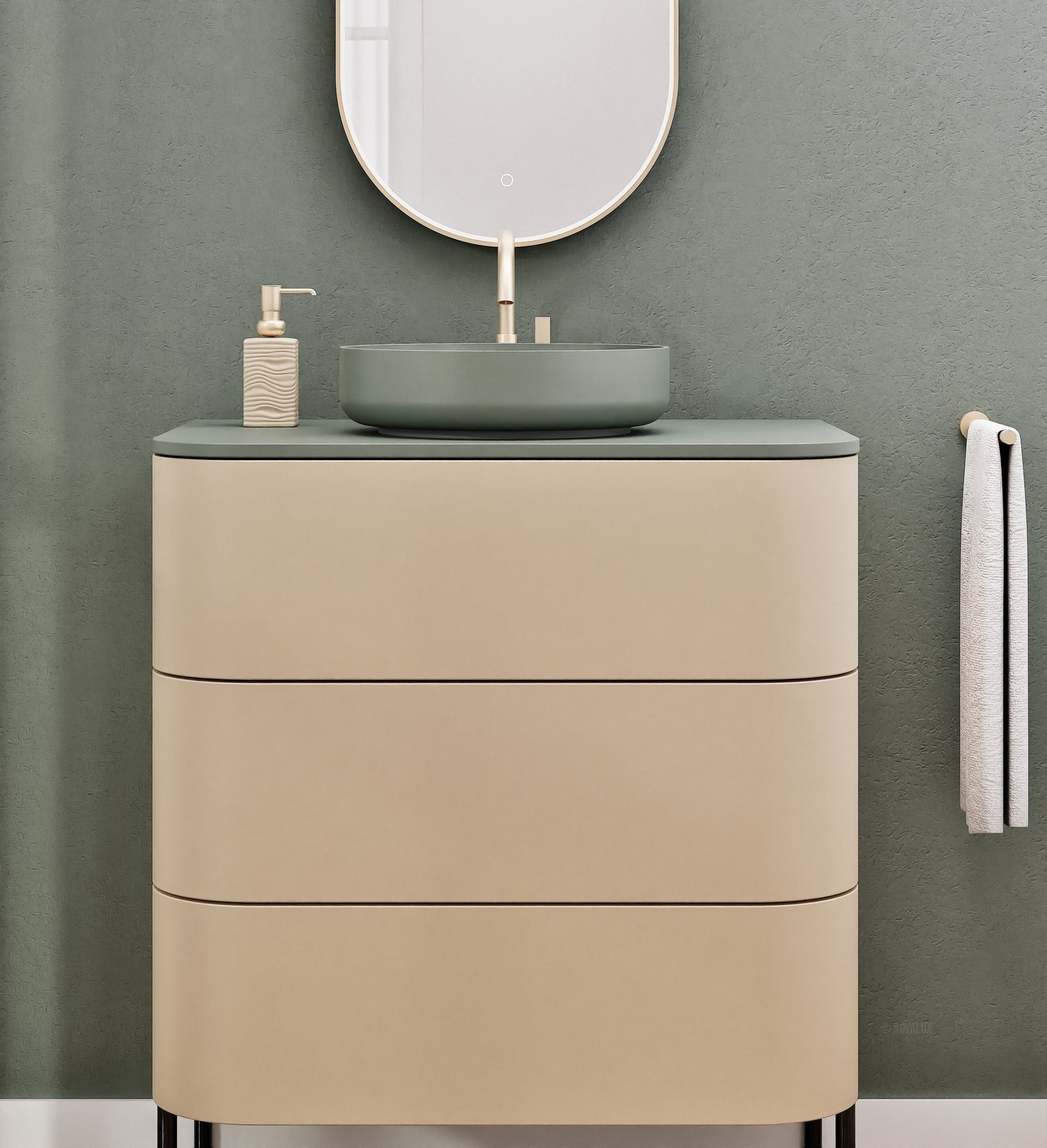 Serenia Rise Single Set with Supporting Legs - Corian® Sink & Countertop with 3 Drawers - ROVALUX