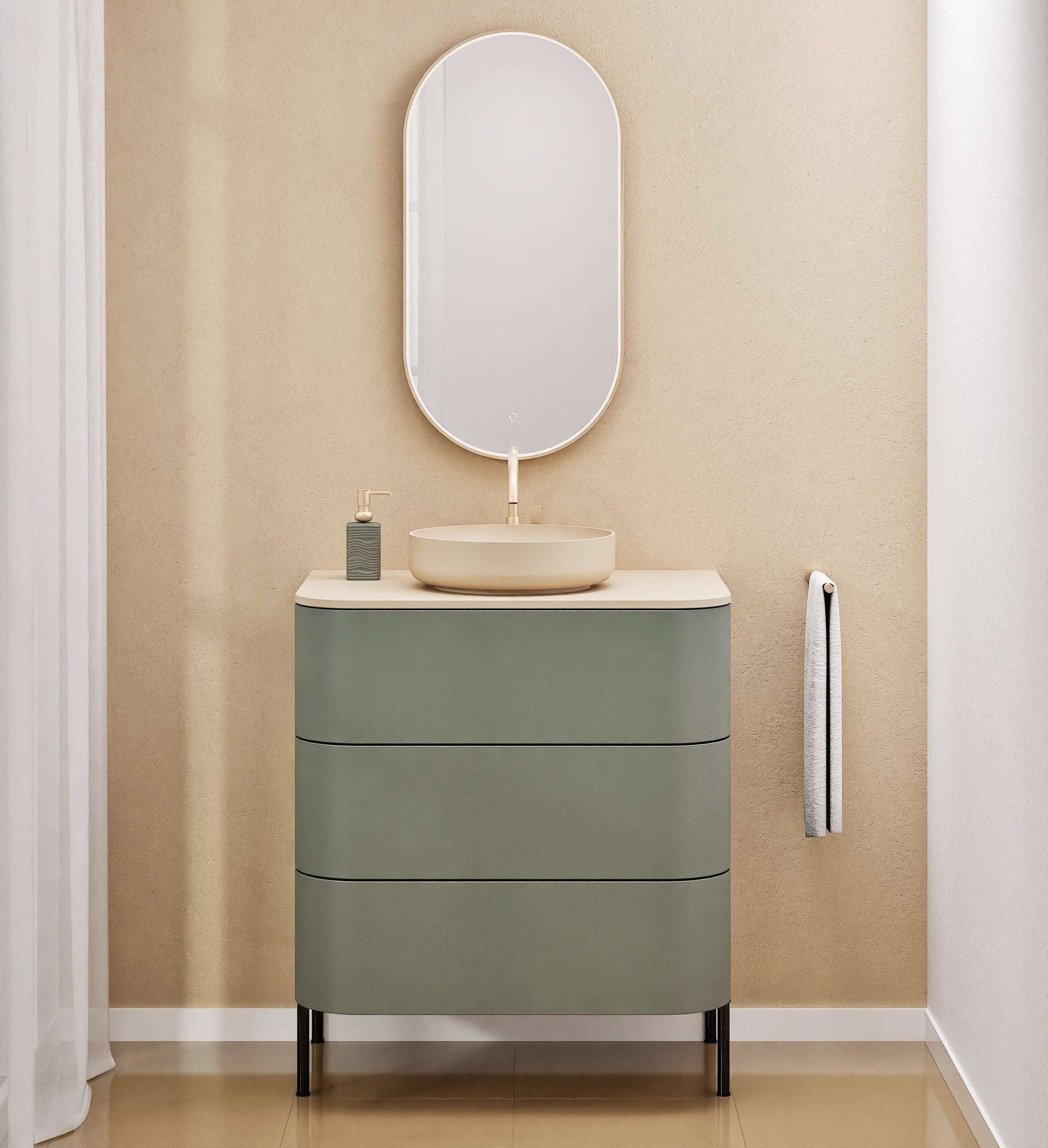 Serenia Rise Single Set with Supporting Legs - Corian® Sink & Countertop with 3 Drawers - ROVALUX