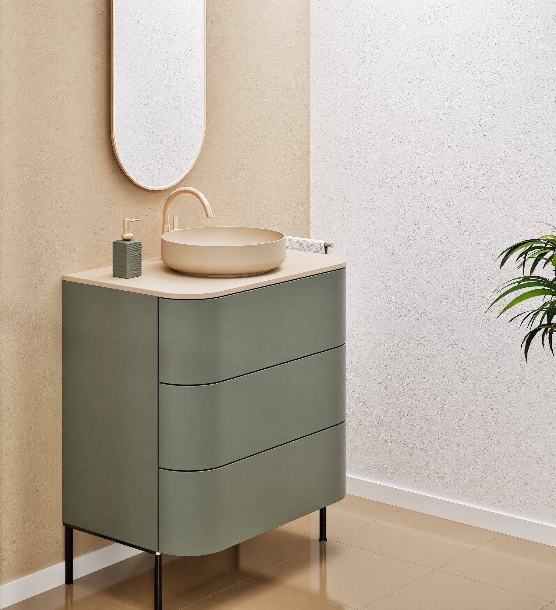 Serenia Rise Single Set with Supporting Legs - Corian® Sink & Countertop with 3 Drawers - ROVALUX