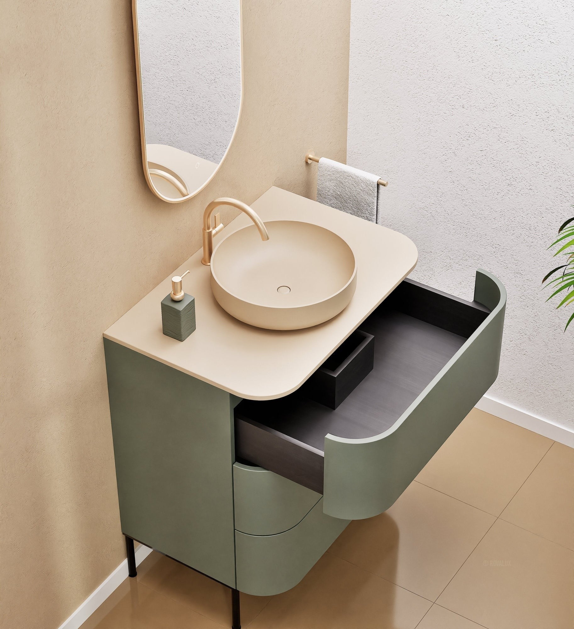 Serenia Rise Single Set with Supporting Legs - Corian® Sink & Countertop with 3 Drawers - ROVALUX