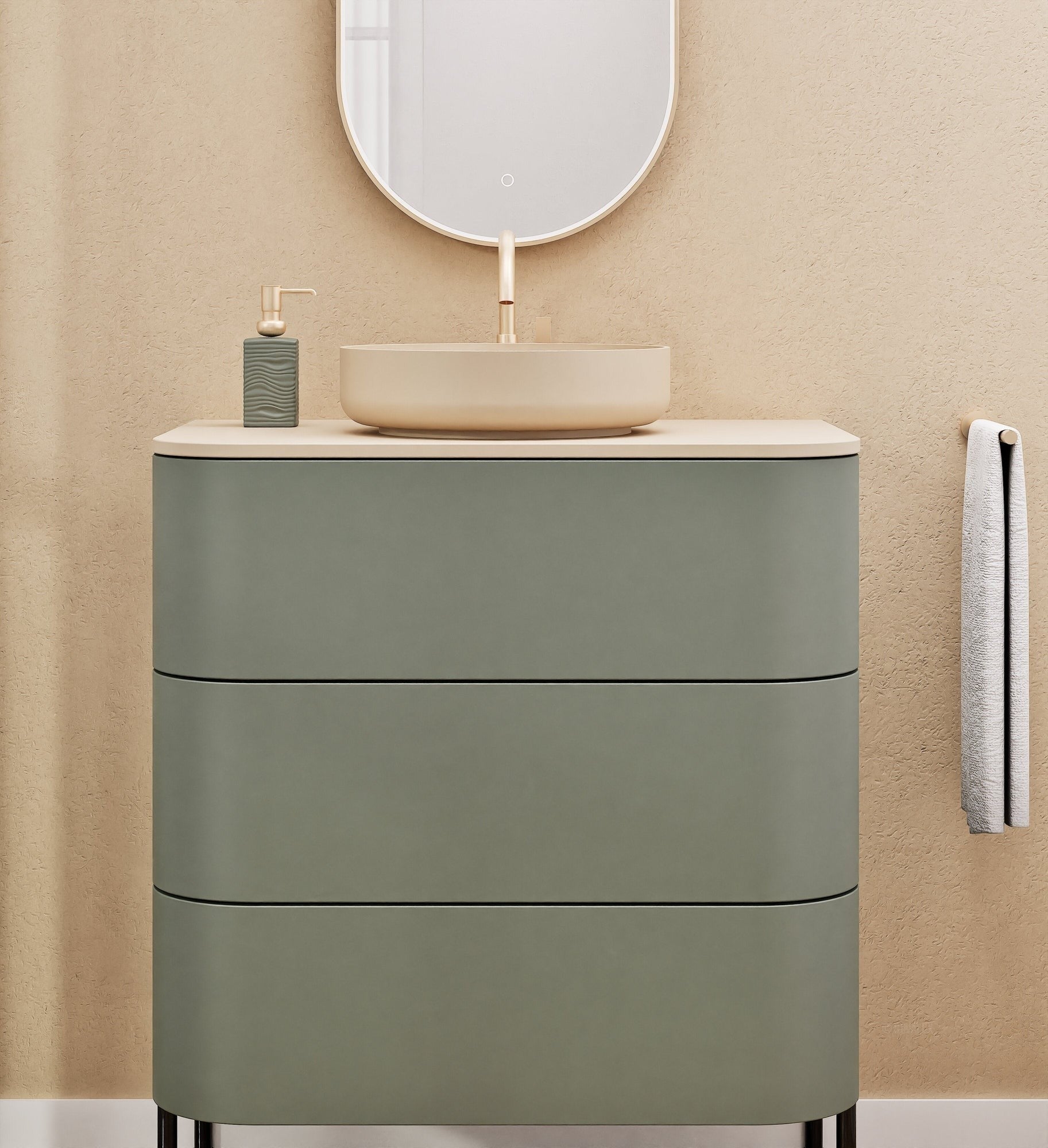 Serenia Rise Single Set with Supporting Legs - Corian® Sink & Countertop with 3 Drawers - ROVALUX