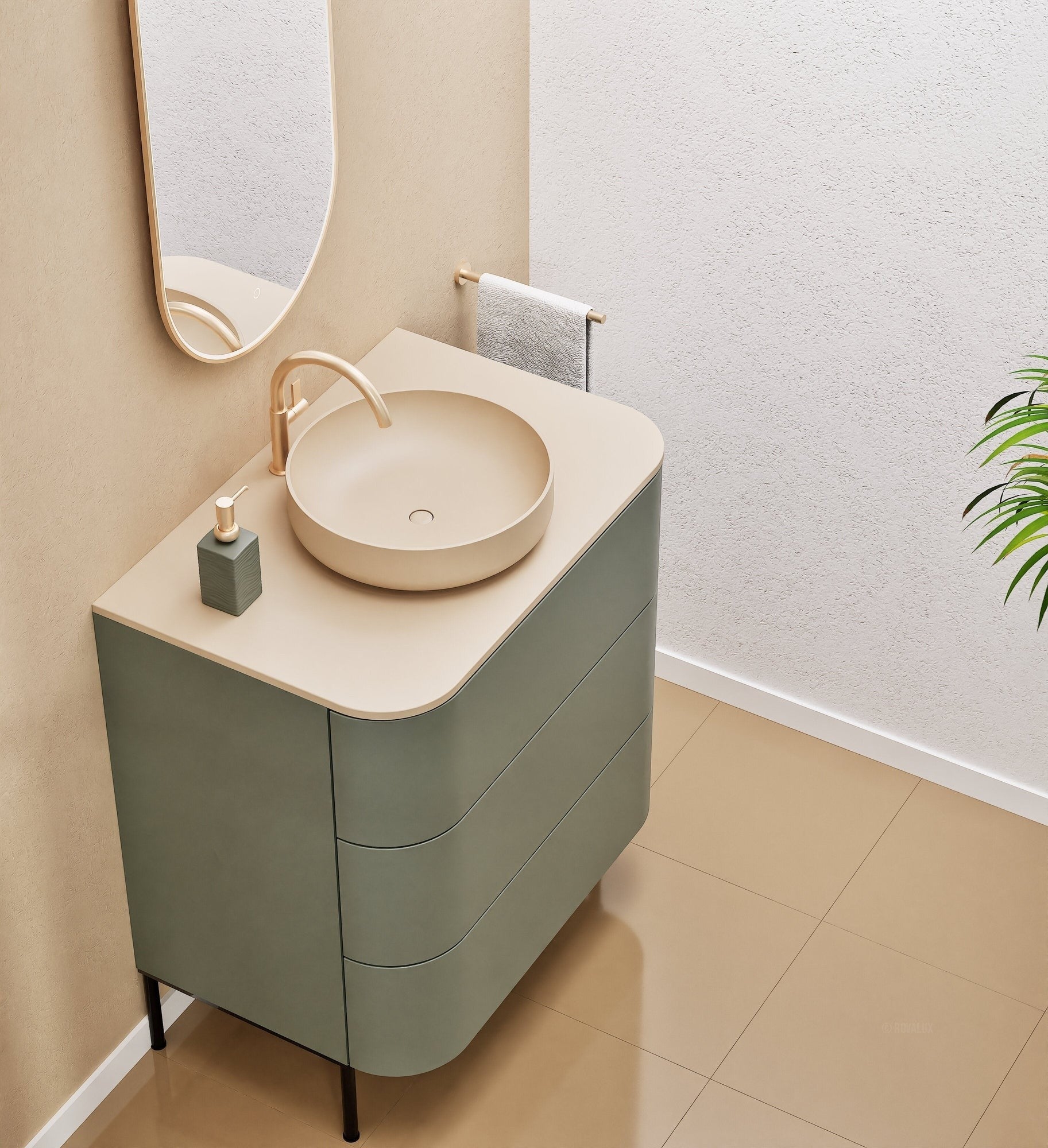 Serenia Rise Single Set with Supporting Legs - Corian® Sink & Countertop with 3 Drawers - ROVALUX