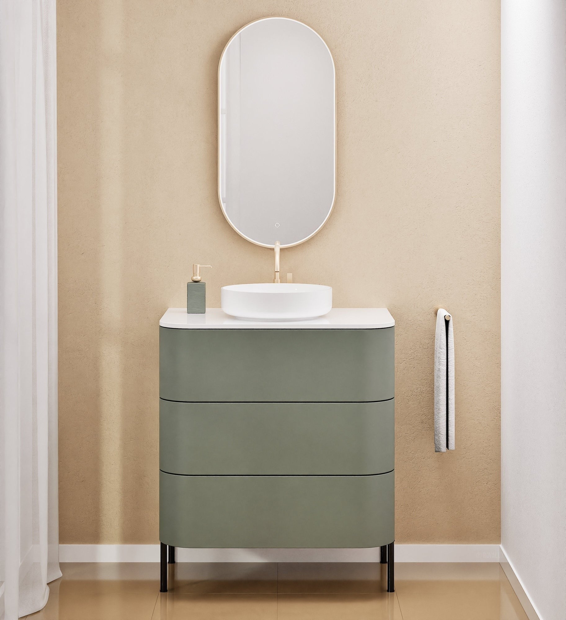 Serenia Rise Single Set with Supporting Legs - Corian® Sink & Countertop with 3 Drawers - ROVALUX