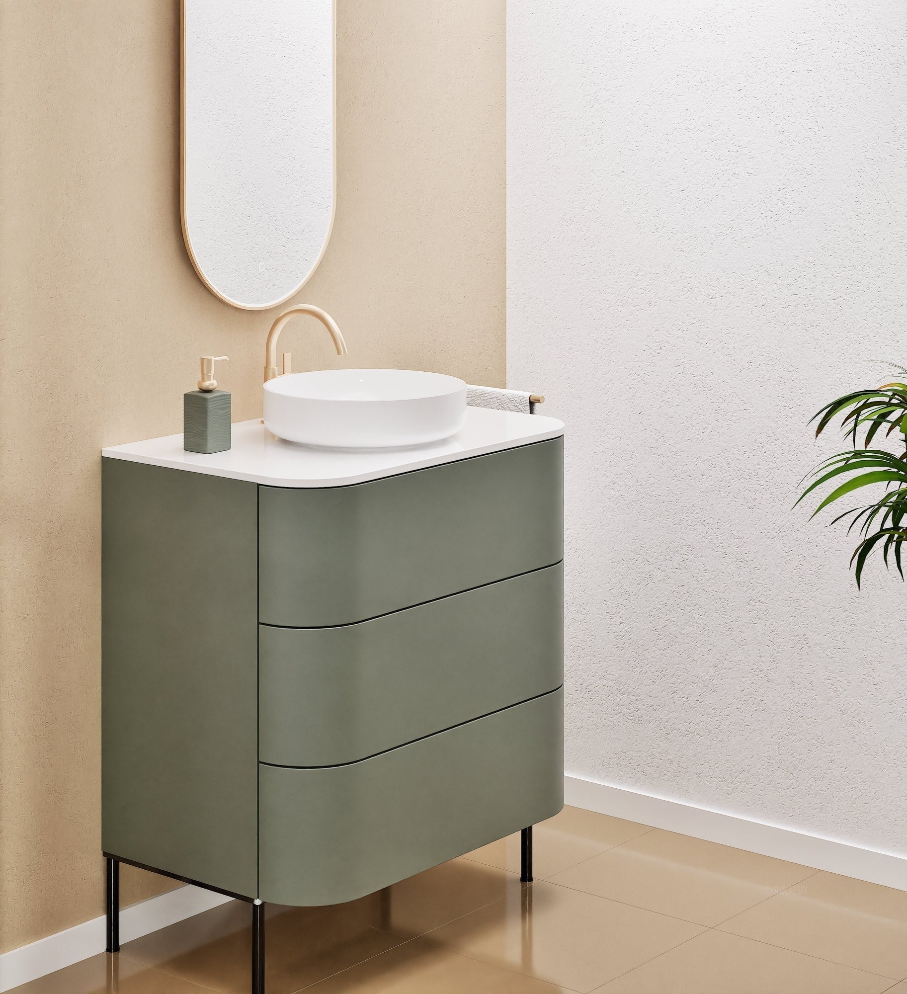Serenia Rise Single Set with Supporting Legs - Corian® Sink & Countertop with 3 Drawers - ROVALUX
