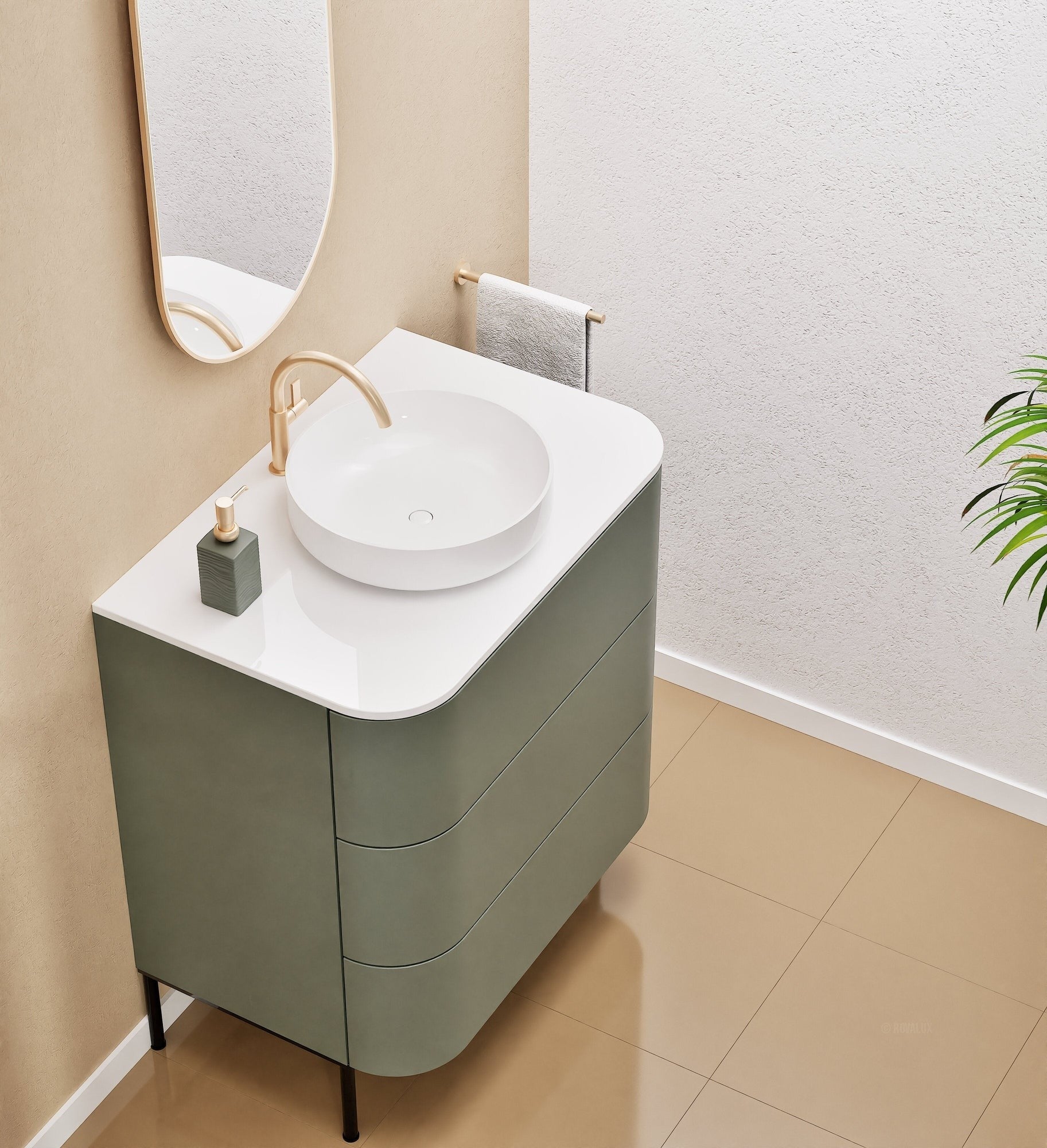 Serenia Rise Single Set with Supporting Legs - Corian® Sink & Countertop with 3 Drawers - ROVALUX