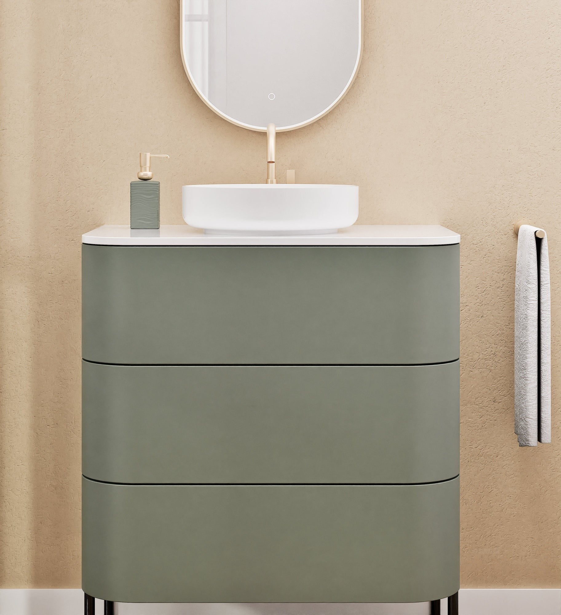 Serenia Rise Single Set with Supporting Legs - Corian® Sink & Countertop with 3 Drawers - ROVALUX