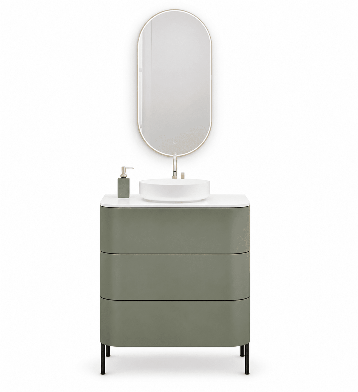 Serenia – Corian® Top Mounted Basin Unit with 3 Drawers and Feet-Standing Vanity - ROVALUX