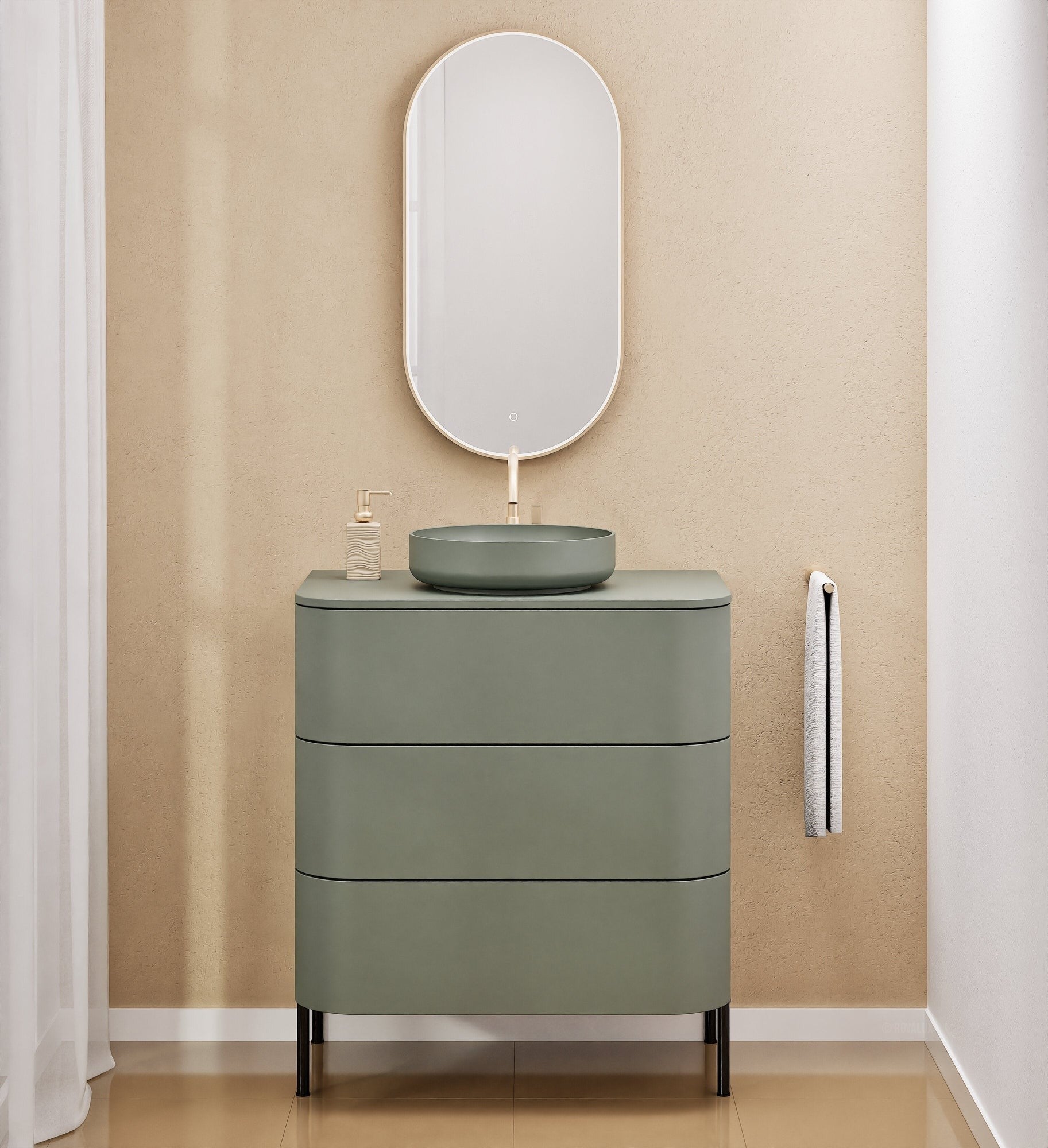 Serenia Rise Single Set with Supporting Legs - Corian® Sink & Countertop with 3 Drawers - ROVALUX