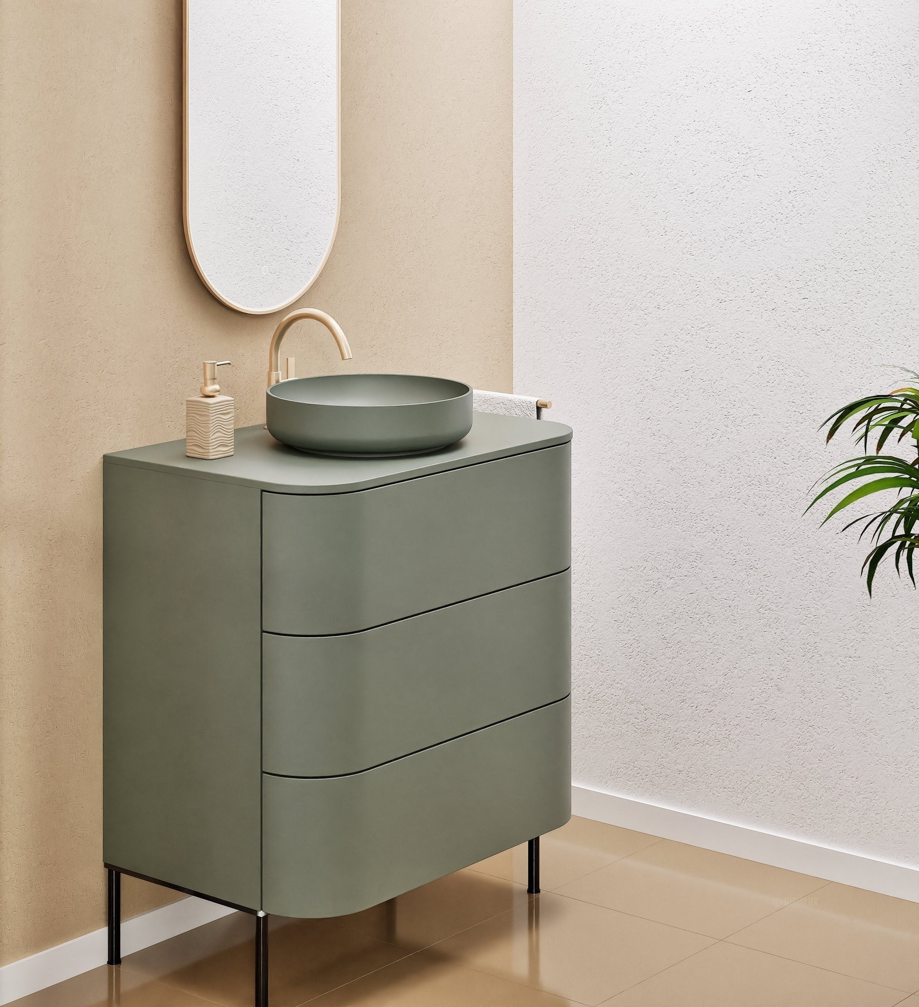 Serenia Rise Single Set with Supporting Legs - Corian® Sink & Countertop with 3 Drawers - ROVALUX