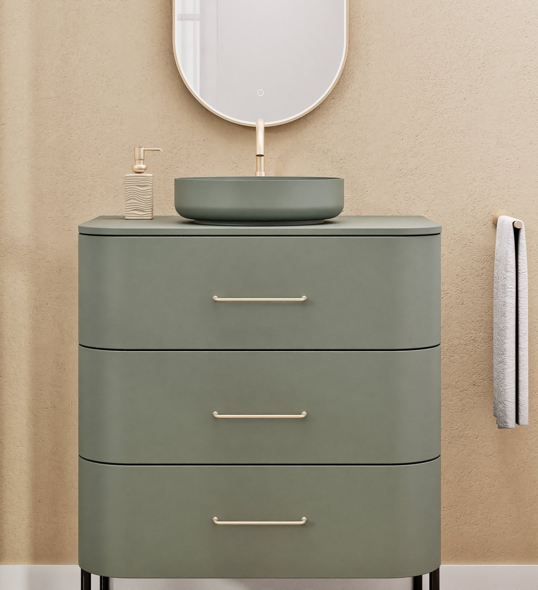 Serenia Rise Single Set with Supporting Legs - Corian® Sink & Countertop with 3 Drawers - ROVALUX