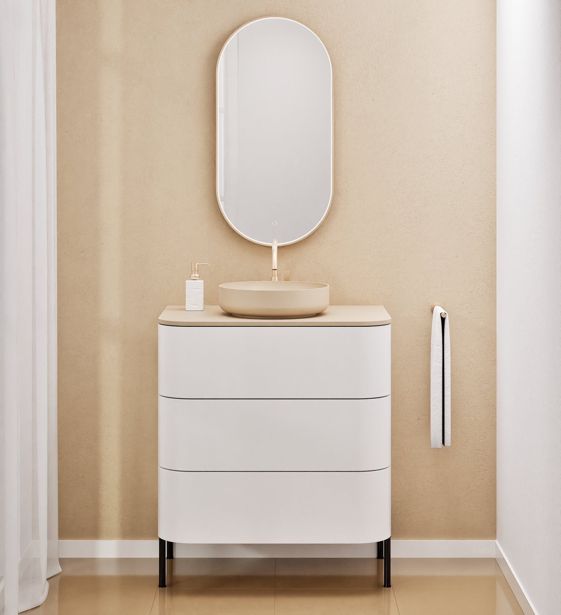 Serenia Rise Single Set with Supporting Legs - Corian® Sink & Countertop with 3 Drawers - ROVALUX