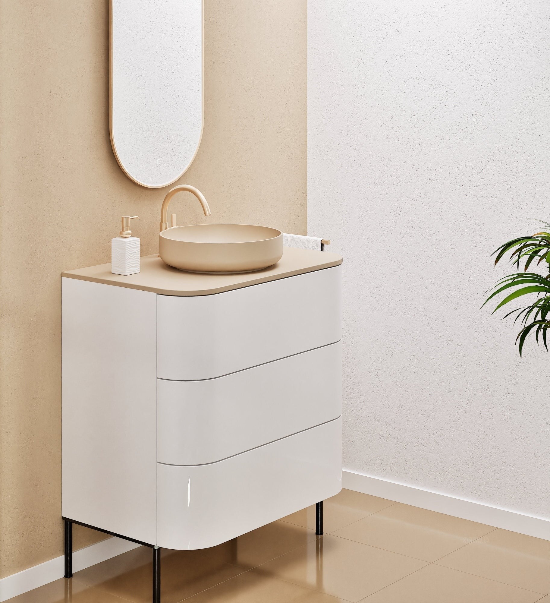 Serenia Rise Single Set with Supporting Legs - Corian® Sink & Countertop with 3 Drawers - ROVALUX