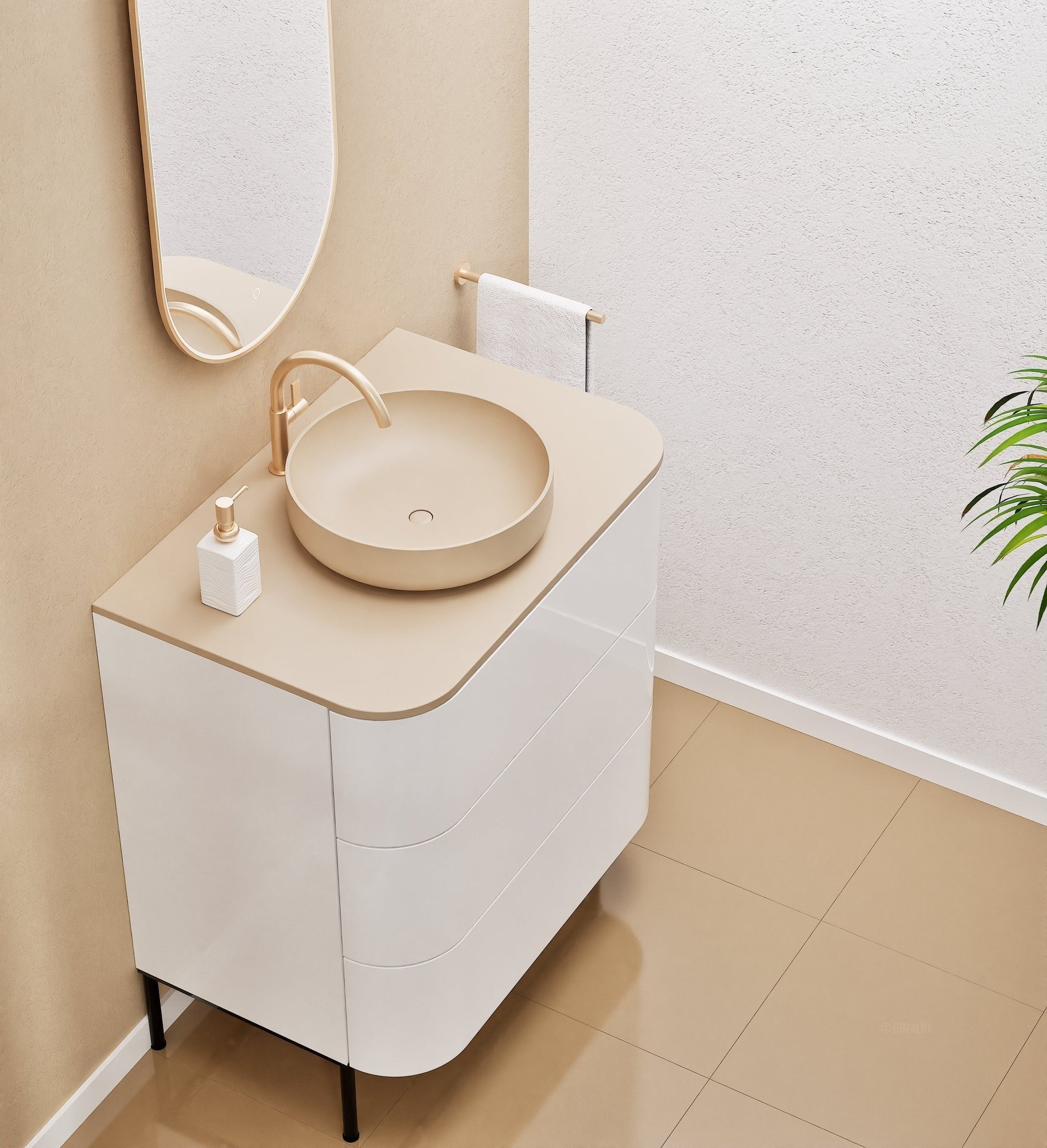 Serenia Rise Single Set with Supporting Legs - Corian® Sink & Countertop with 3 Drawers - ROVALUX