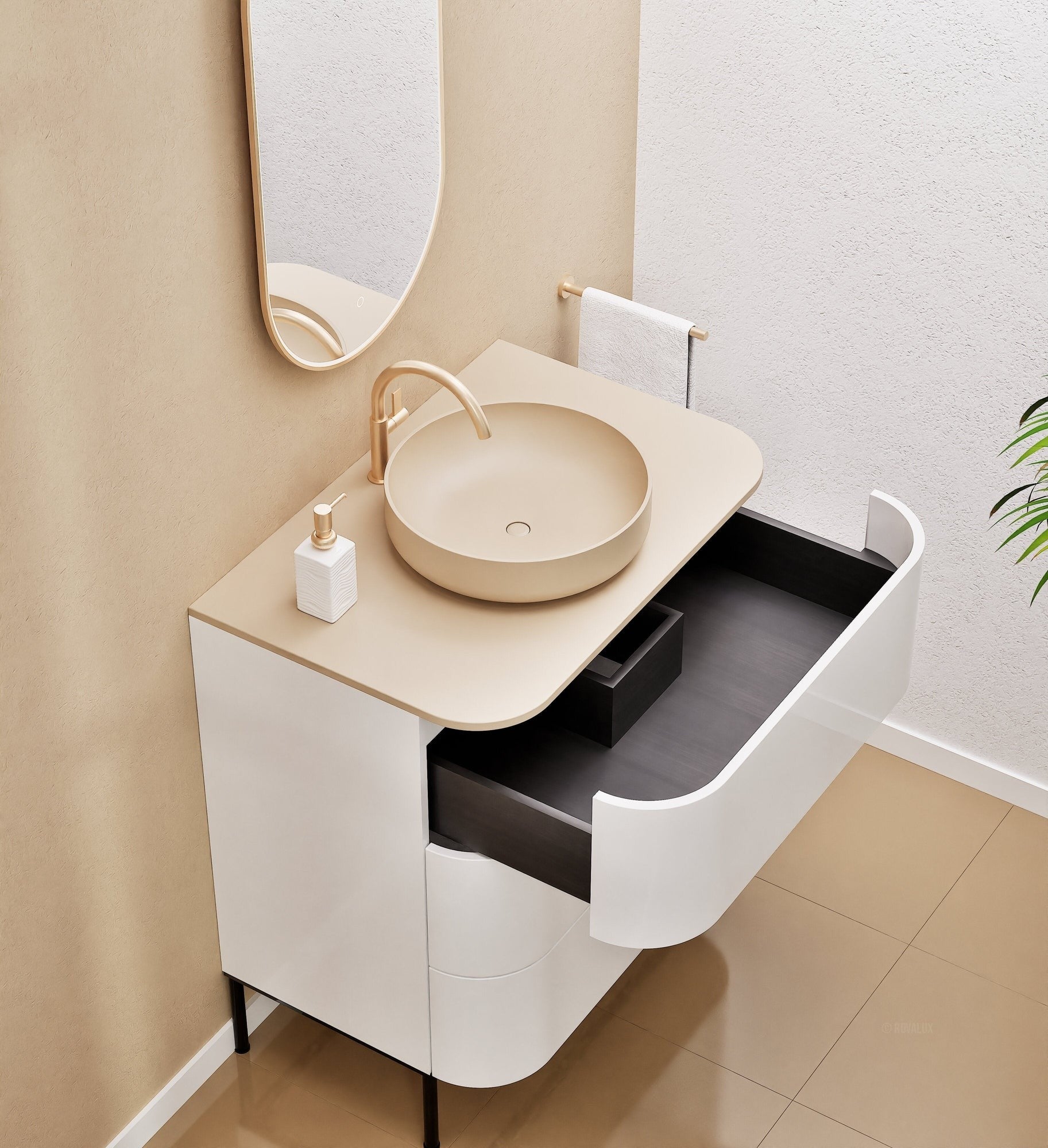 Serenia Rise Single Set with Supporting Legs - Corian® Sink & Countertop with 3 Drawers - ROVALUX